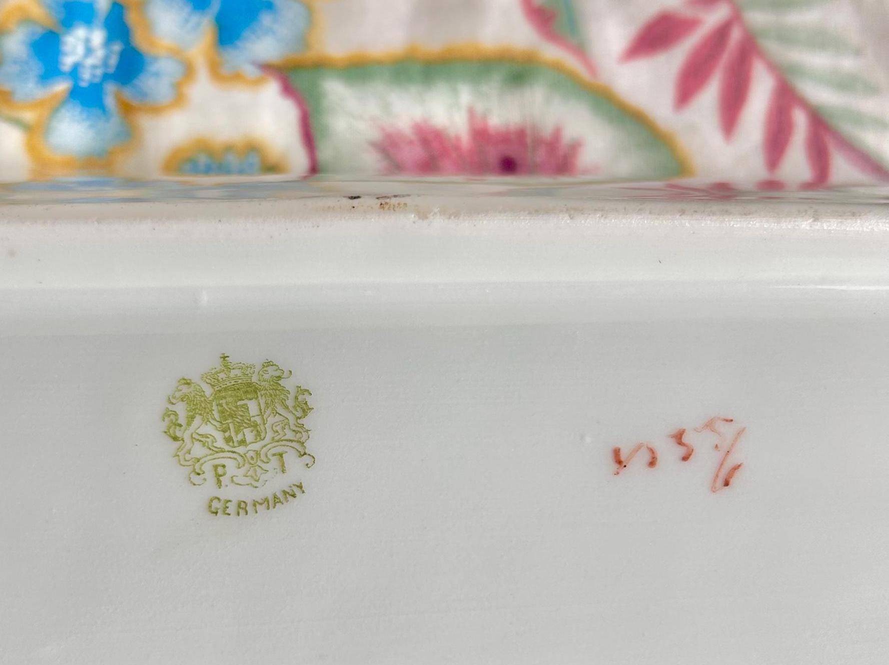 Vintage Porcelain Tray: Pink & Purple Poppies, Gilt Rim, Bavaria Germany