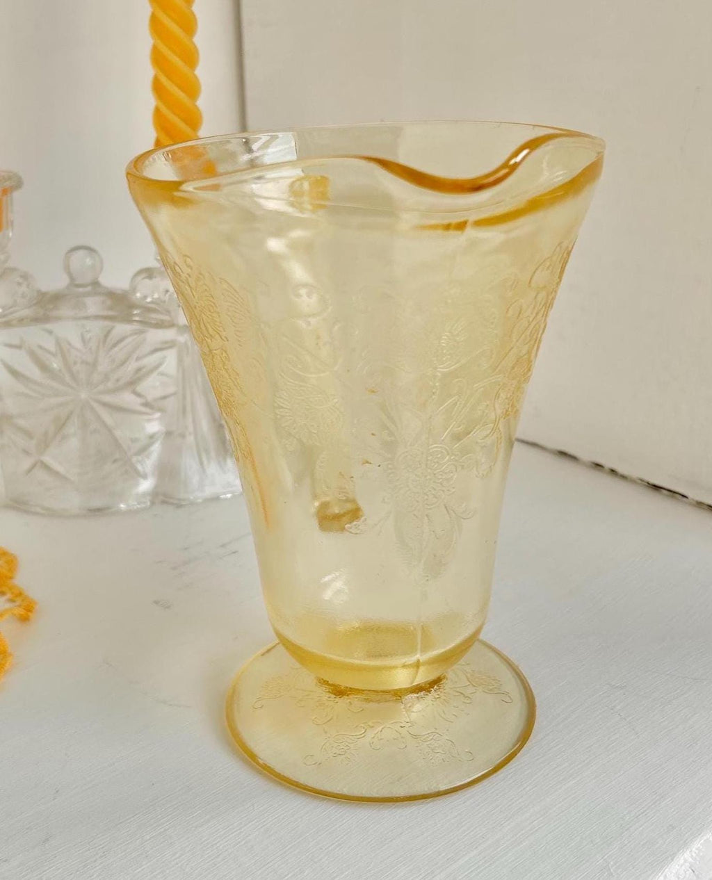 Vintage Hazel Atlas Yellow Depression Glass Pitcher – Florentine Poppy Pattern