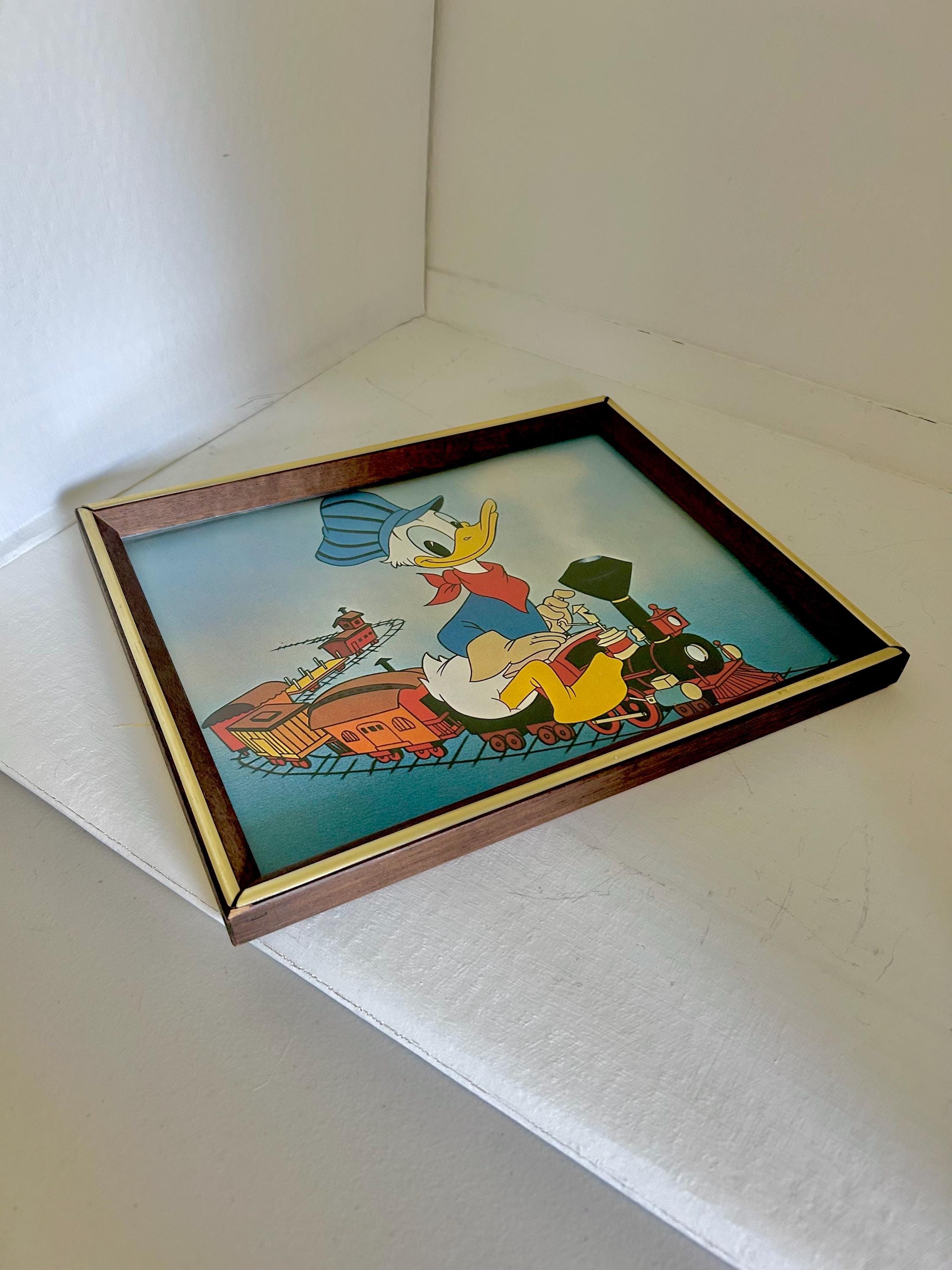 Vintage Donald Duck Print: Toy Train Conductor, Wooden Frame