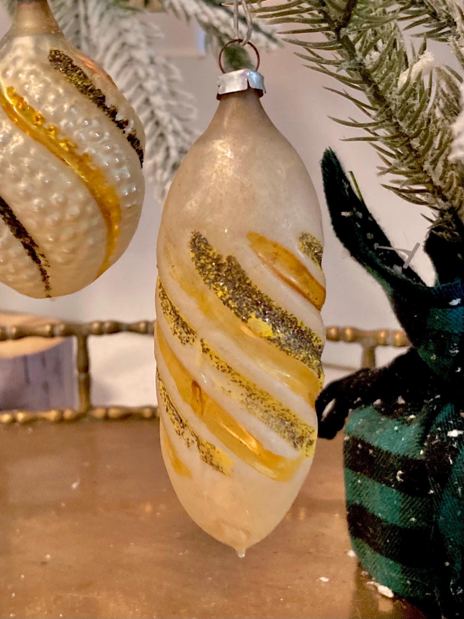 Vintage West German Mercury Glass Christmas Ornament – Pearly Gold Glitter, Individually Sold