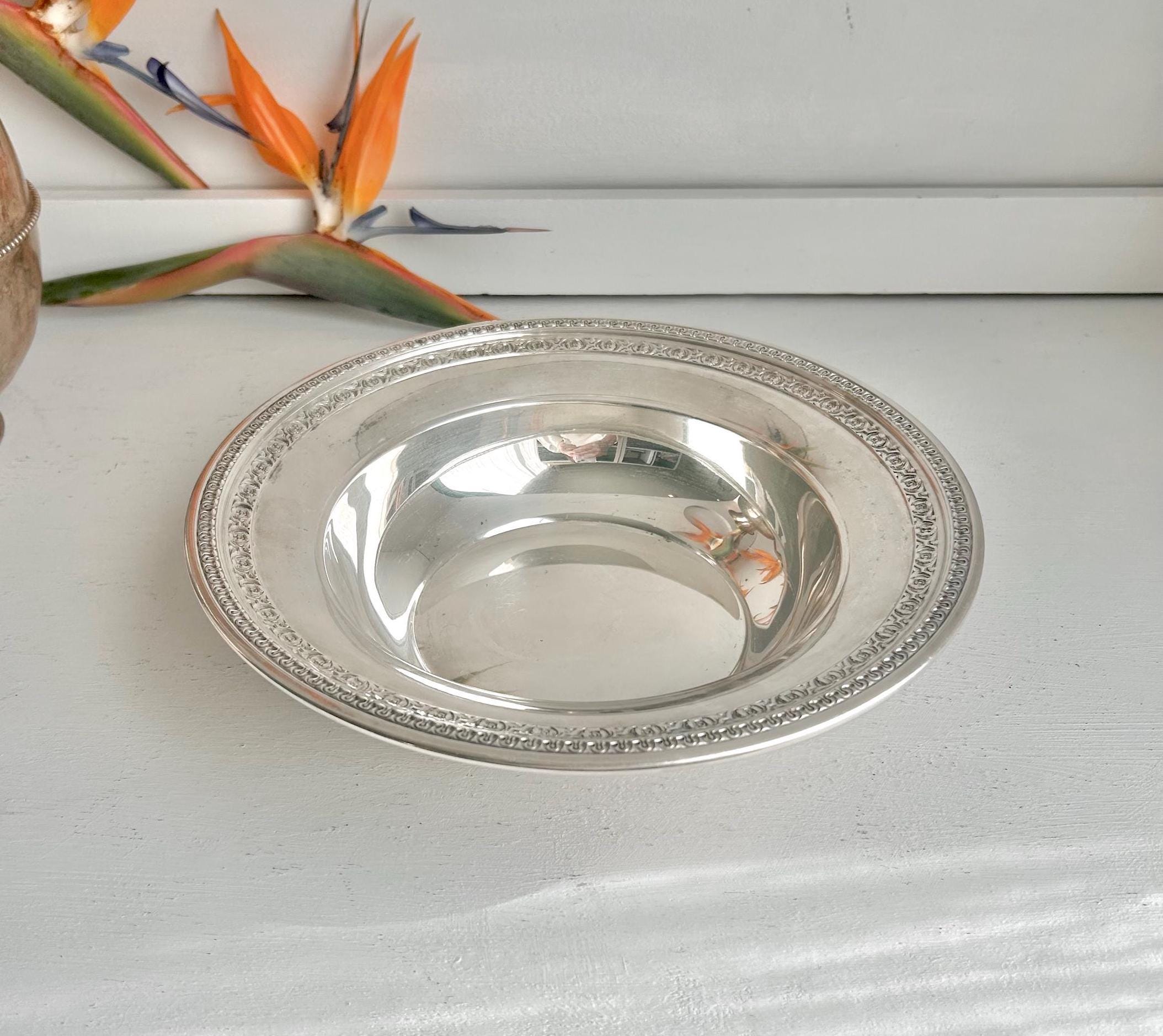 Vintage Reed & Barton Silver Plate Bowl: Floral Garland Trim, 10 inch