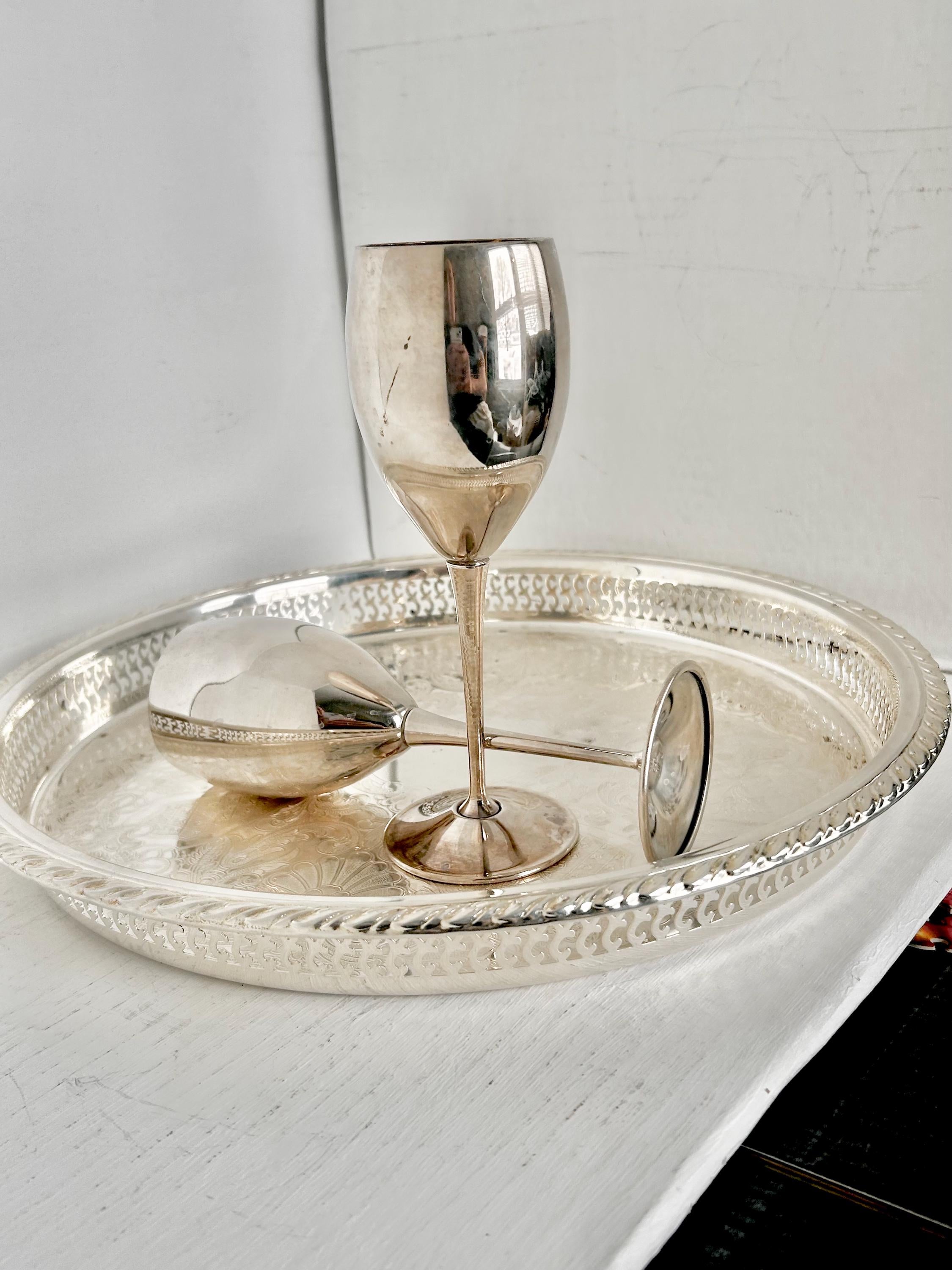 Pair of Vintage Silverplate Wine Goblets, El Delberti Italy