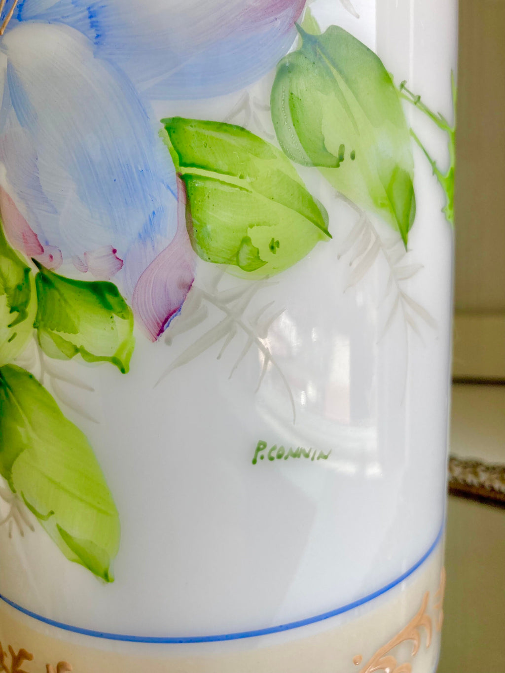 Vintage 1930s Milk Glass Vase – Deluxe Inc Floral Cylinder with Gilt