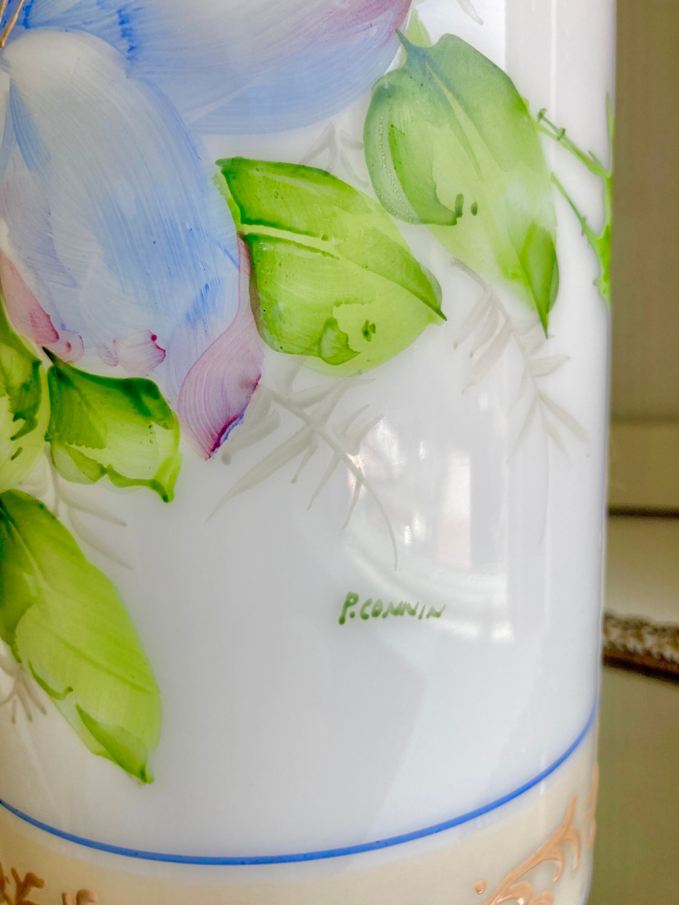 Vintage 1930s Milk Glass Vase – Deluxe Inc Floral Cylinder with Gilt