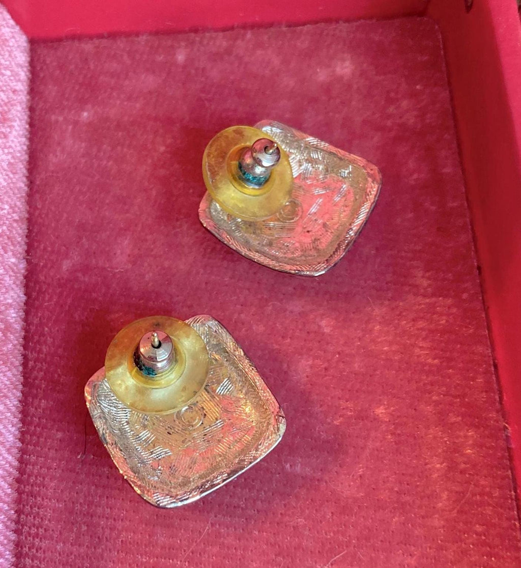 1980s Two-Tone Square Earrings: Gold & Silver Tone