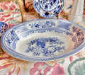 Antique Chinoiserie Serving Bowl: Blue and White Floral Transferware, Soho Pottery