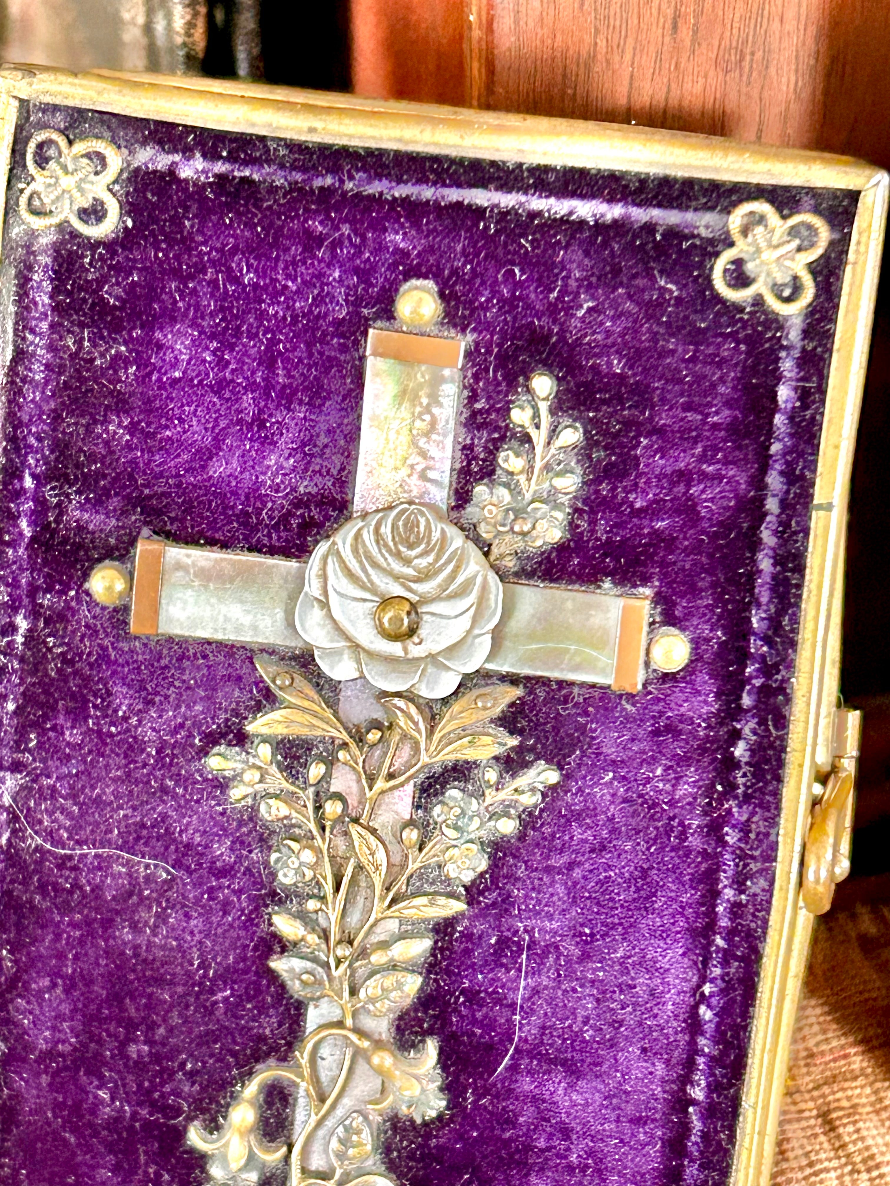 Antique 1880s Velvet Brass Pocket Prayer Book