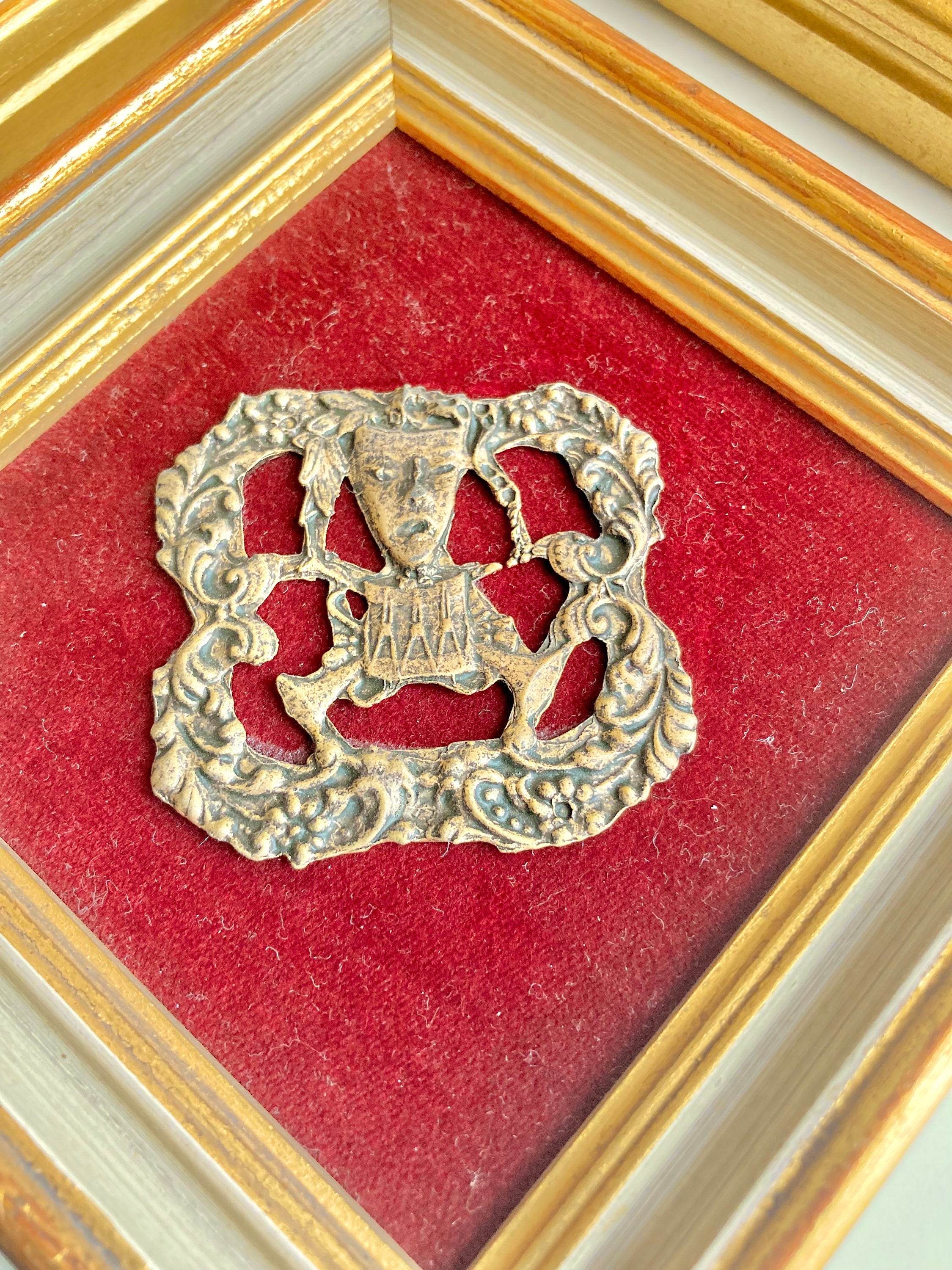 Vintage Music Metal Art: Gold Tone on Red Velvet, Gilt Frame by  E.a. Riba