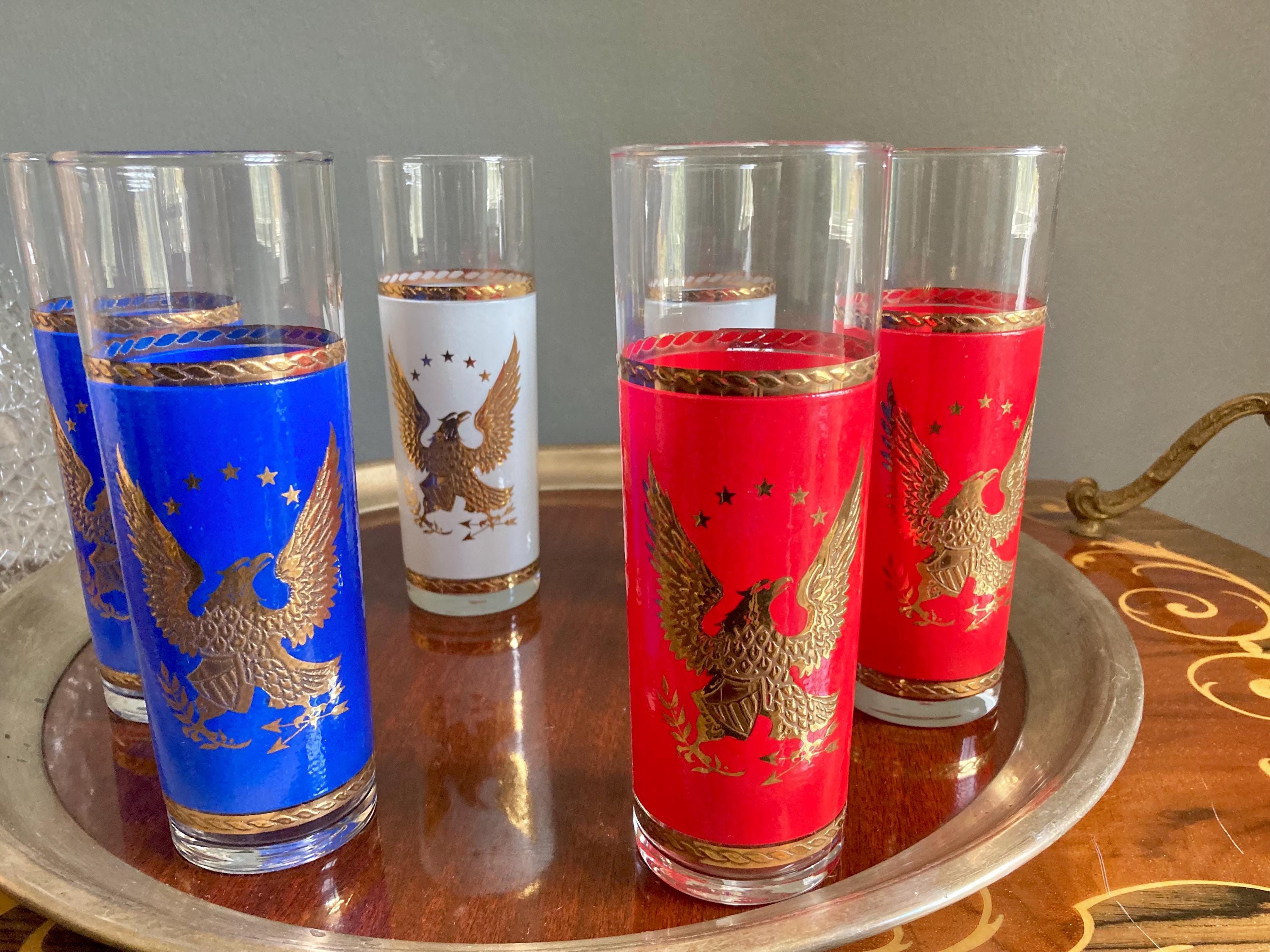 Vintage 1976 Libbey Bicentennial Collins Glasses: Golden Eagle Set of 6