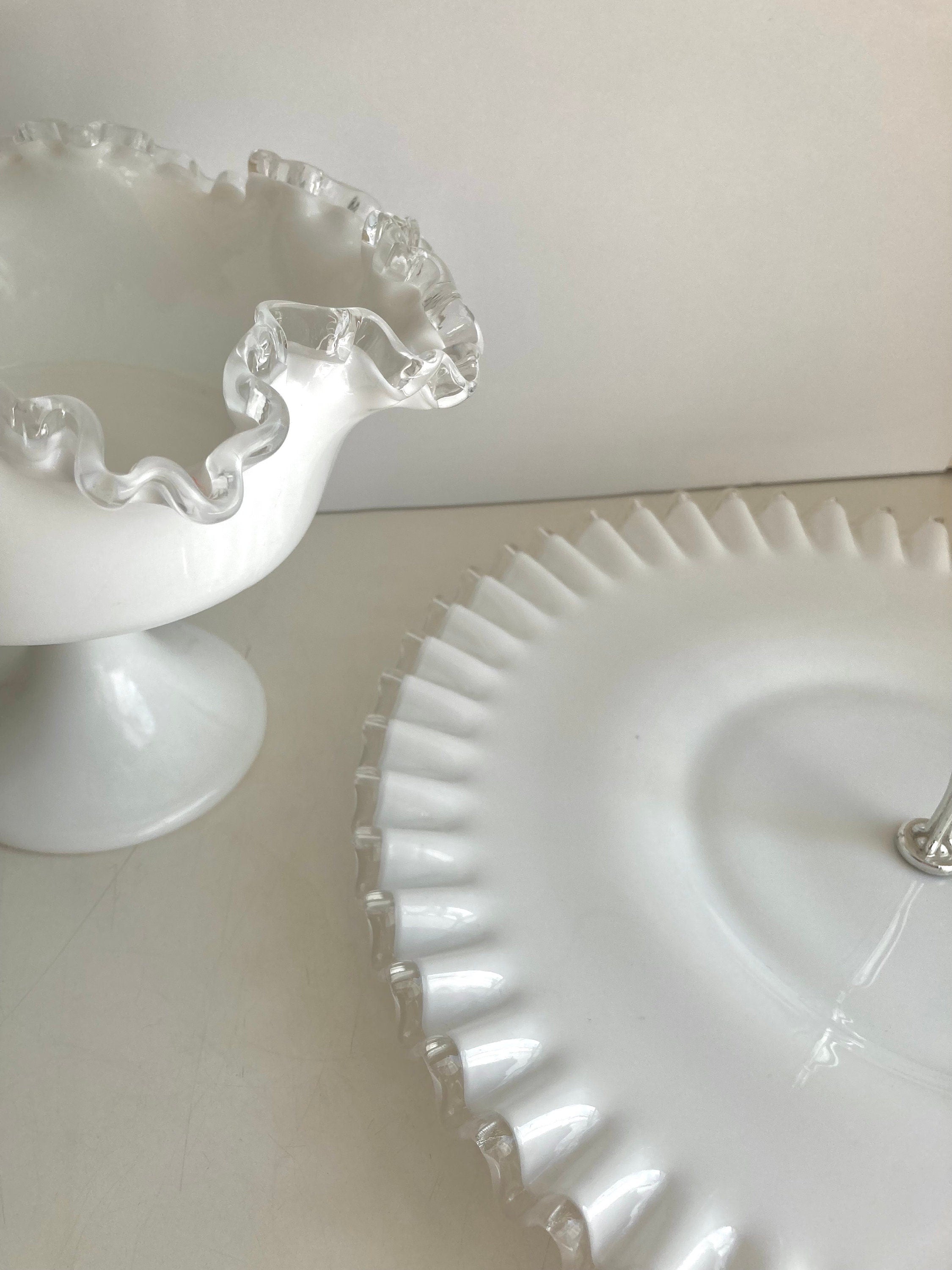 Vintage Fenton Silvercrest Milk Glass: Crimped Bowl or Serving Tray