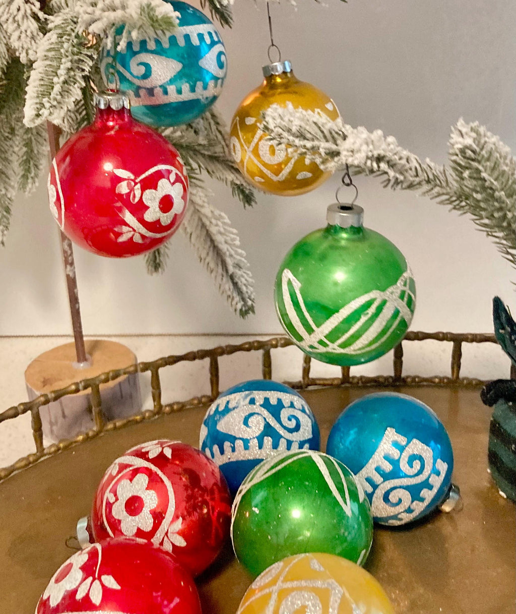 Vintage Mercury Glass Christmas Bulb – Glitter Stencil Ornaments