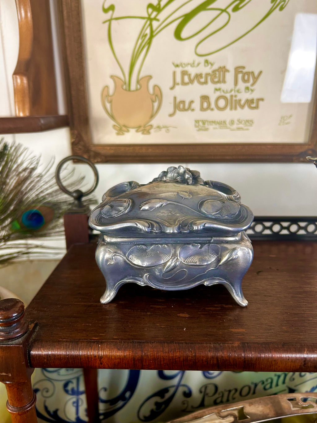 Antique Metal Art Nouveau Trinket Box WB Mfg Co