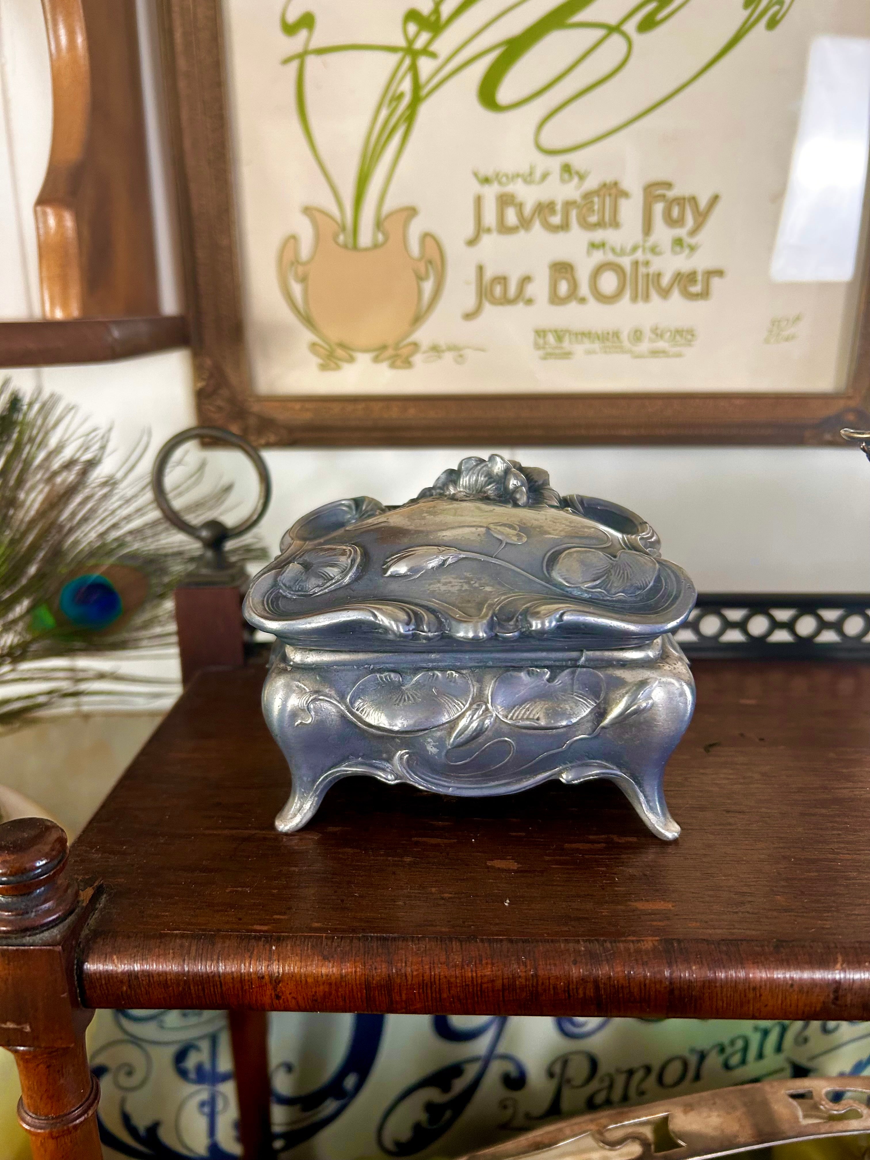 Antique Metal Art Nouveau Trinket Box WB Mfg Co