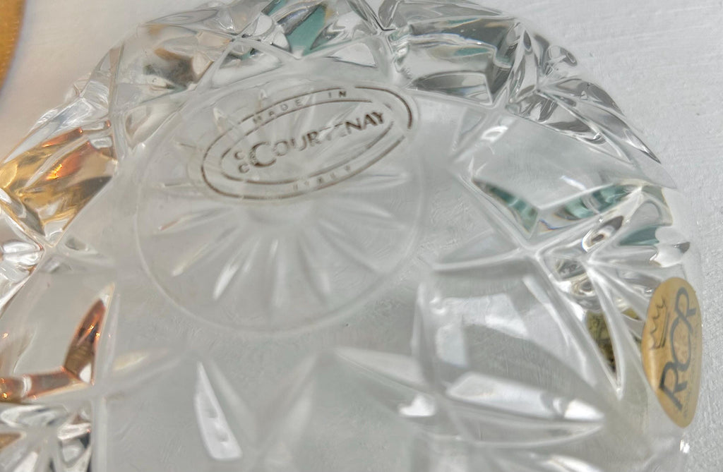 Vintage Italian Cut Crystal Trinket Dish: Gilt Floral Handle