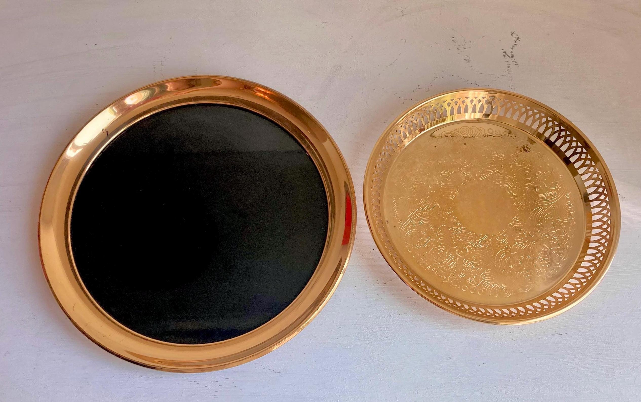 Vintage MCM Gold Tone/Gold Plated Small round Drinks Trays: CHOICE