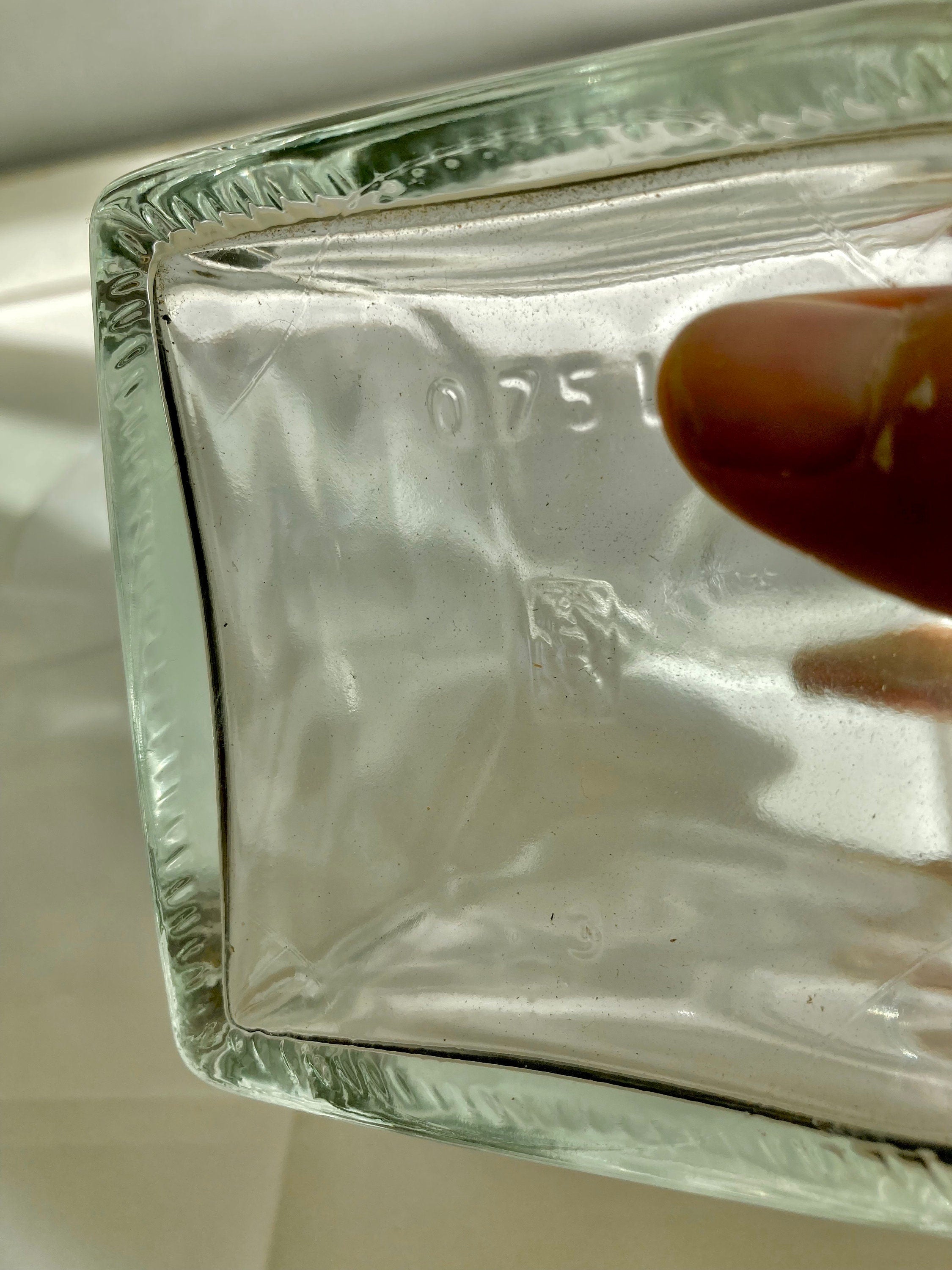 Vintage Glass Decanter with Hollow Glass Stopper, Squared base