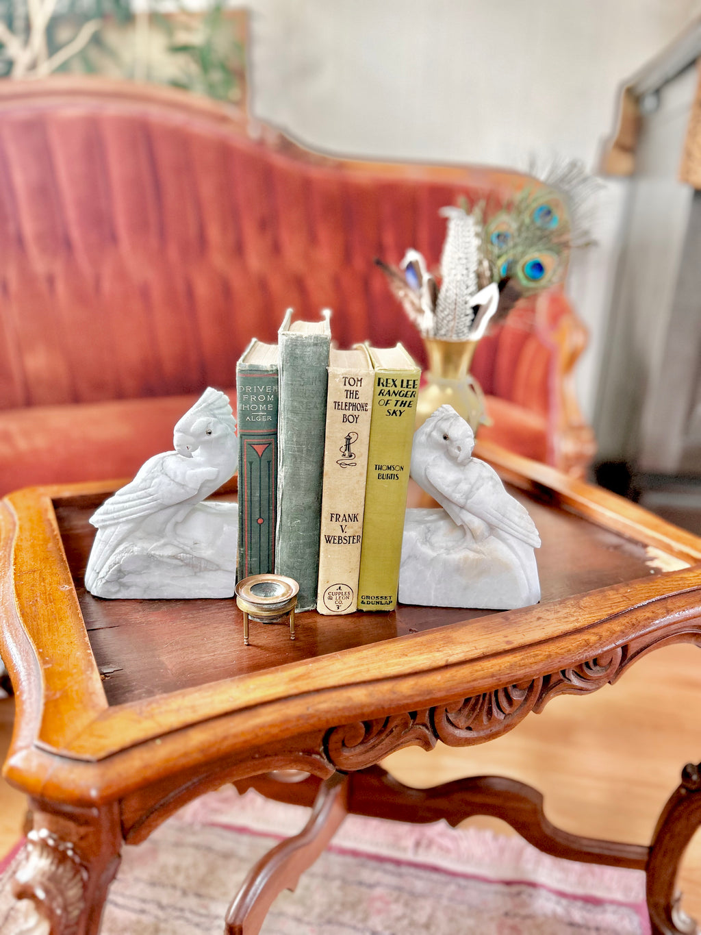 Vintage Hand-carved Natural Stone Bird Bookends - Vintage Worn