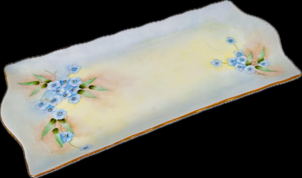 Vintage Hand-painted Porcelain Rectangular Tray with Forget-me-nots