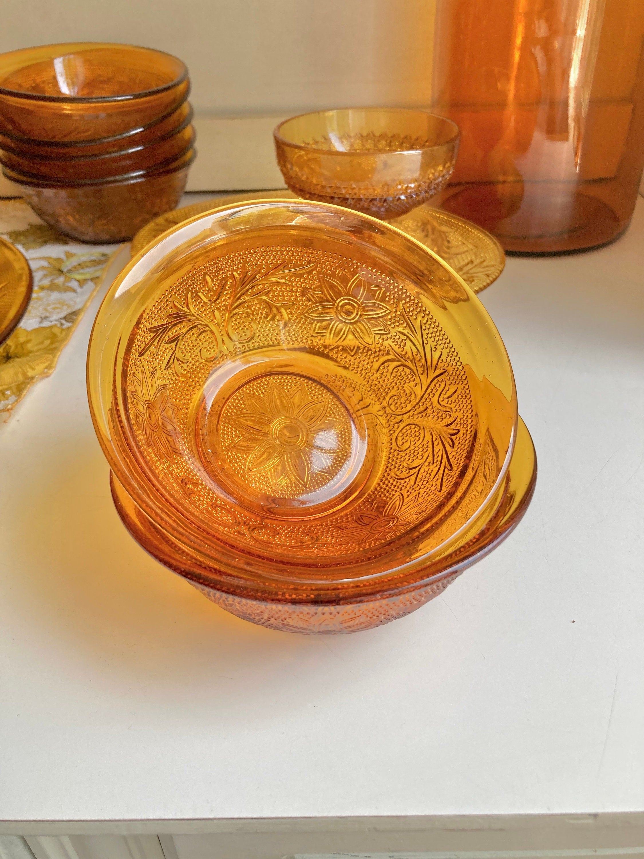 Vintage Anchor Hocking Amber Glass Dishes- Sandwich - Desert Gold Glassware