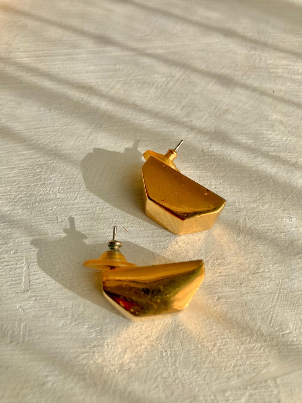 Vintage Gold Tone Statement Earrings - Geometric Angular 1980s Earrings for Pierced Ears