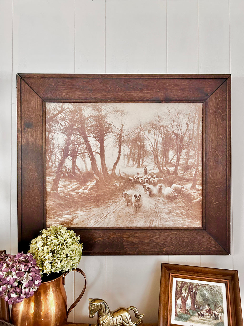 Large Vintage Wooden-Framed Pastoral Print