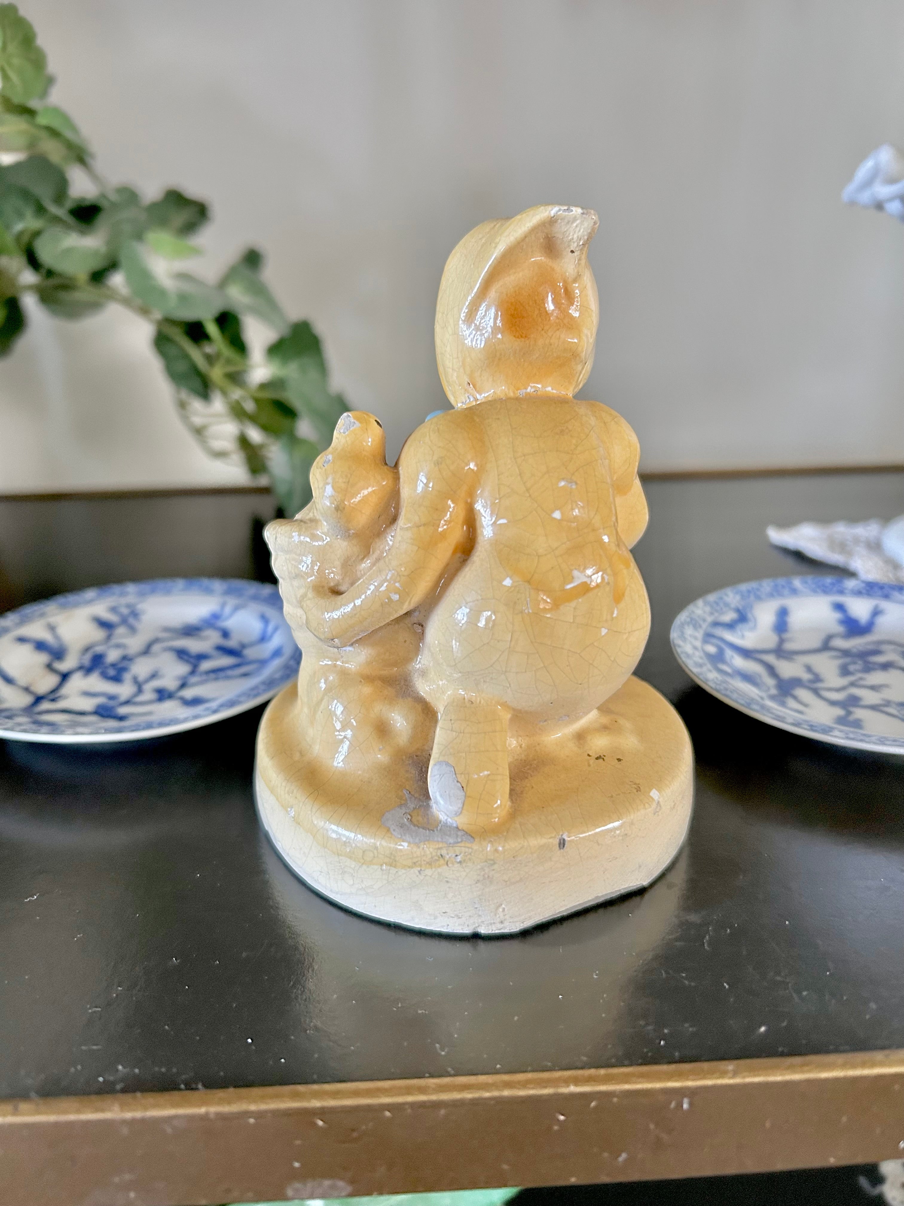 Vintage Chalkware Statuette Girl and Chicks