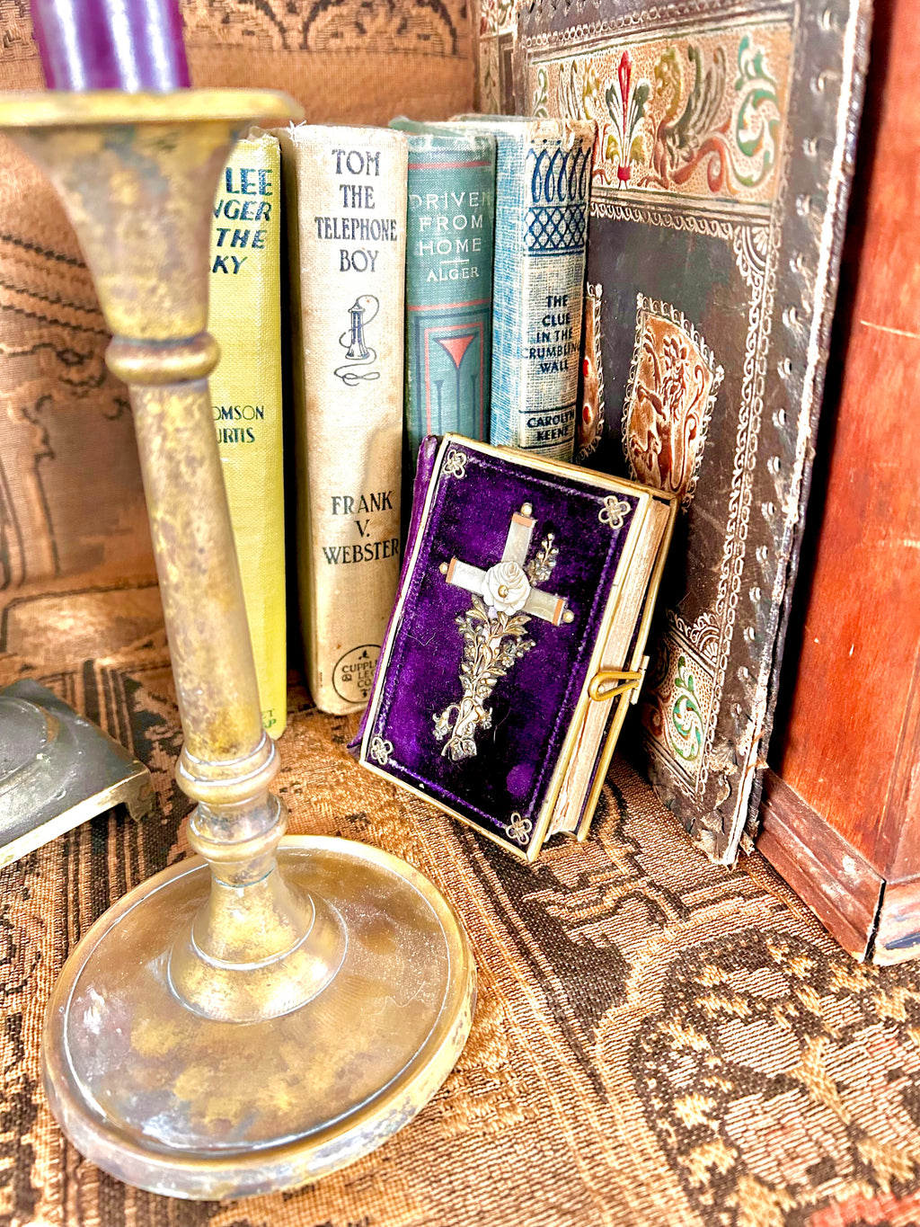 Antique 1880s Velvet Brass Pocket Prayer Book