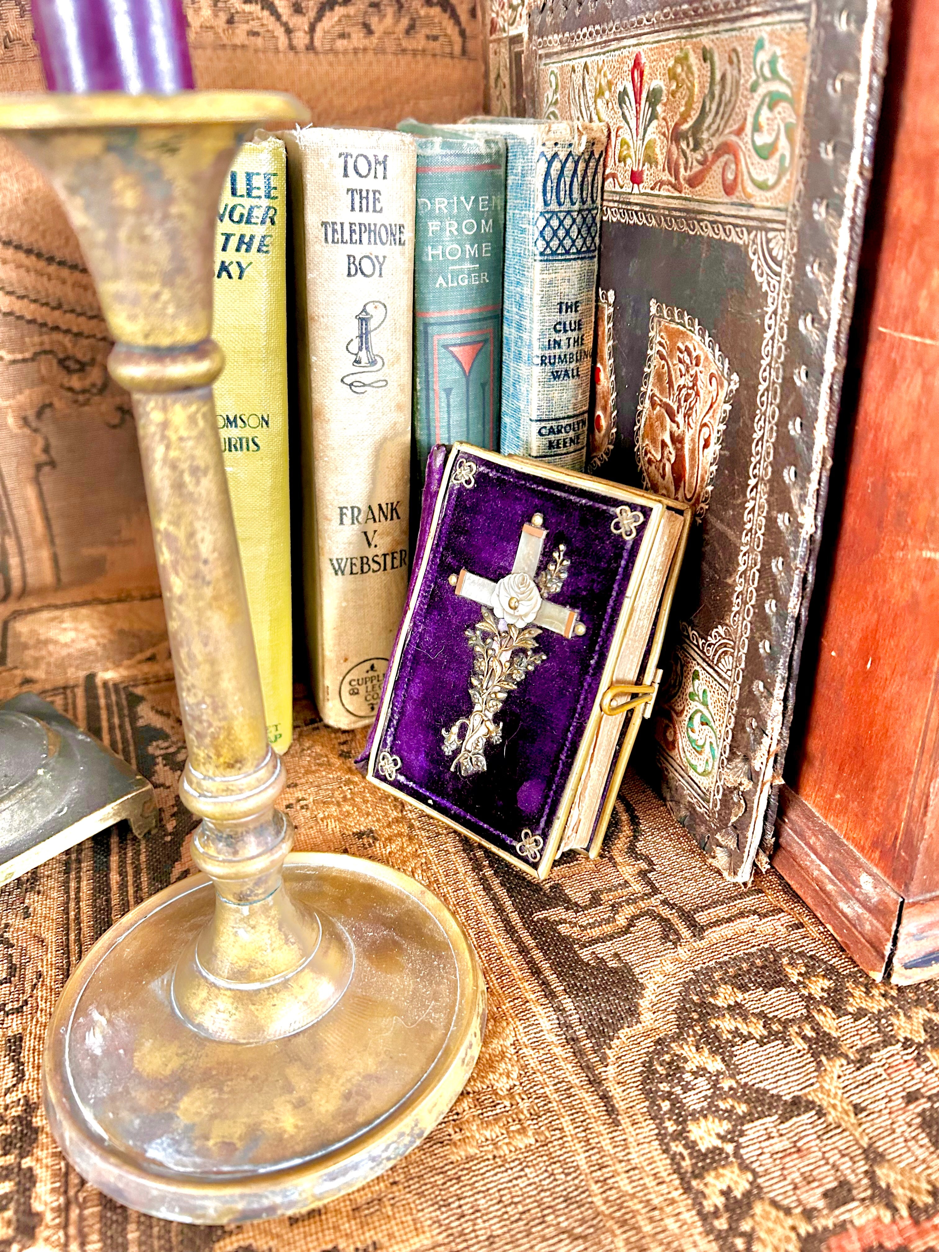 Antique 1880s Velvet Brass Pocket Prayer Book
