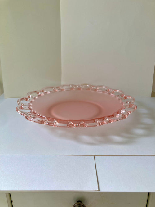Frosted Pink Anchor Hocking Depression Glass - open lace edge -8.5" diameter