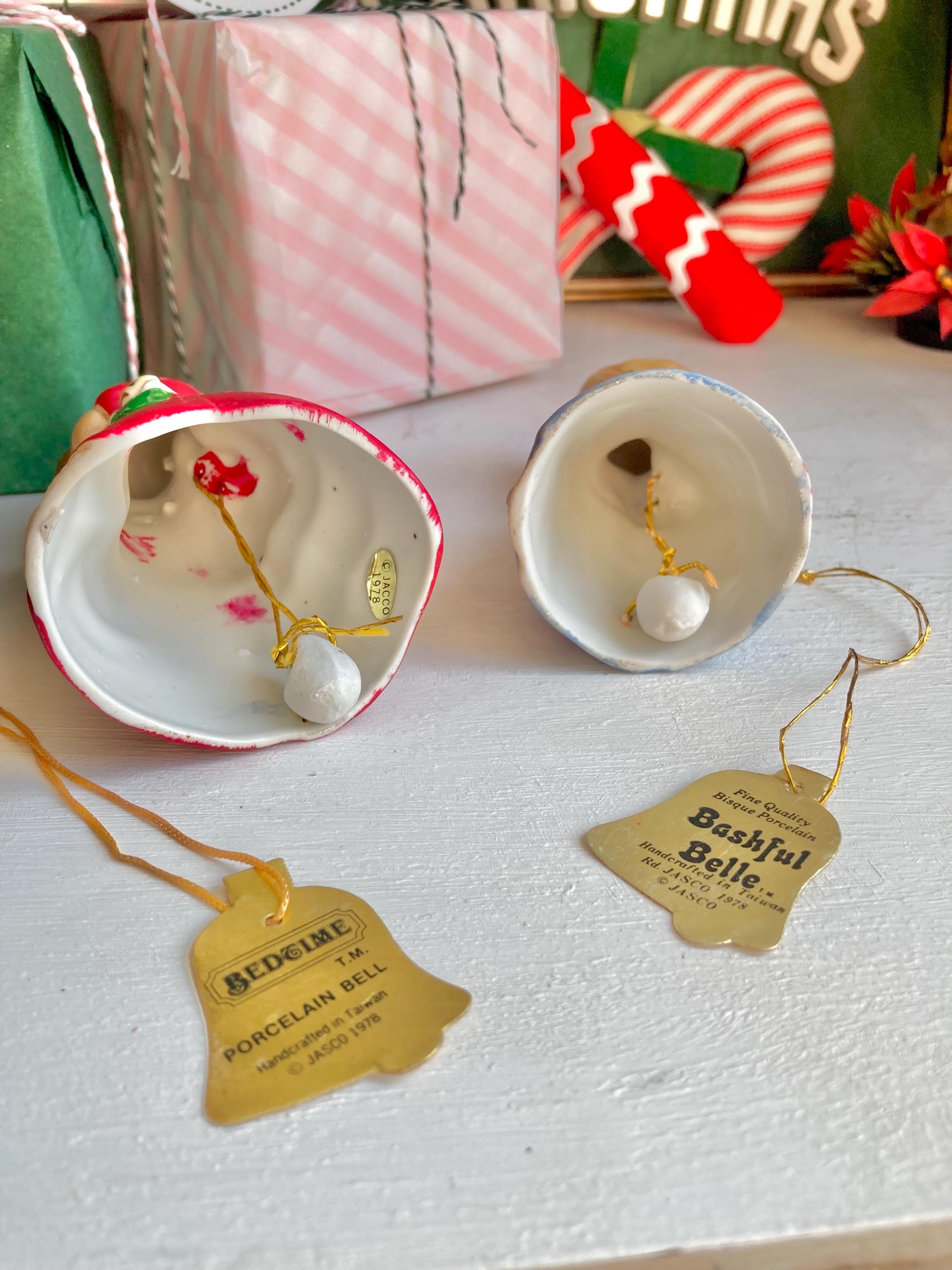 Vintage JASCO Bisque Bell Figurines: Sleepy Girl & Bashful Angel, 1978 Taiwan