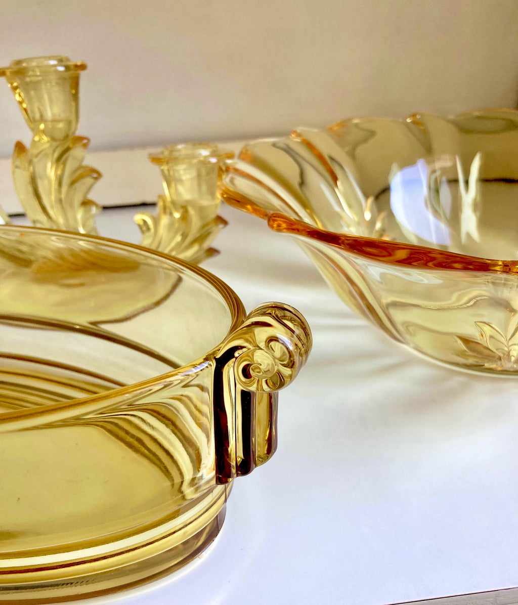 Vintage Yellow Topaz Depression Glass - Fostoria, Lancaster Landrum