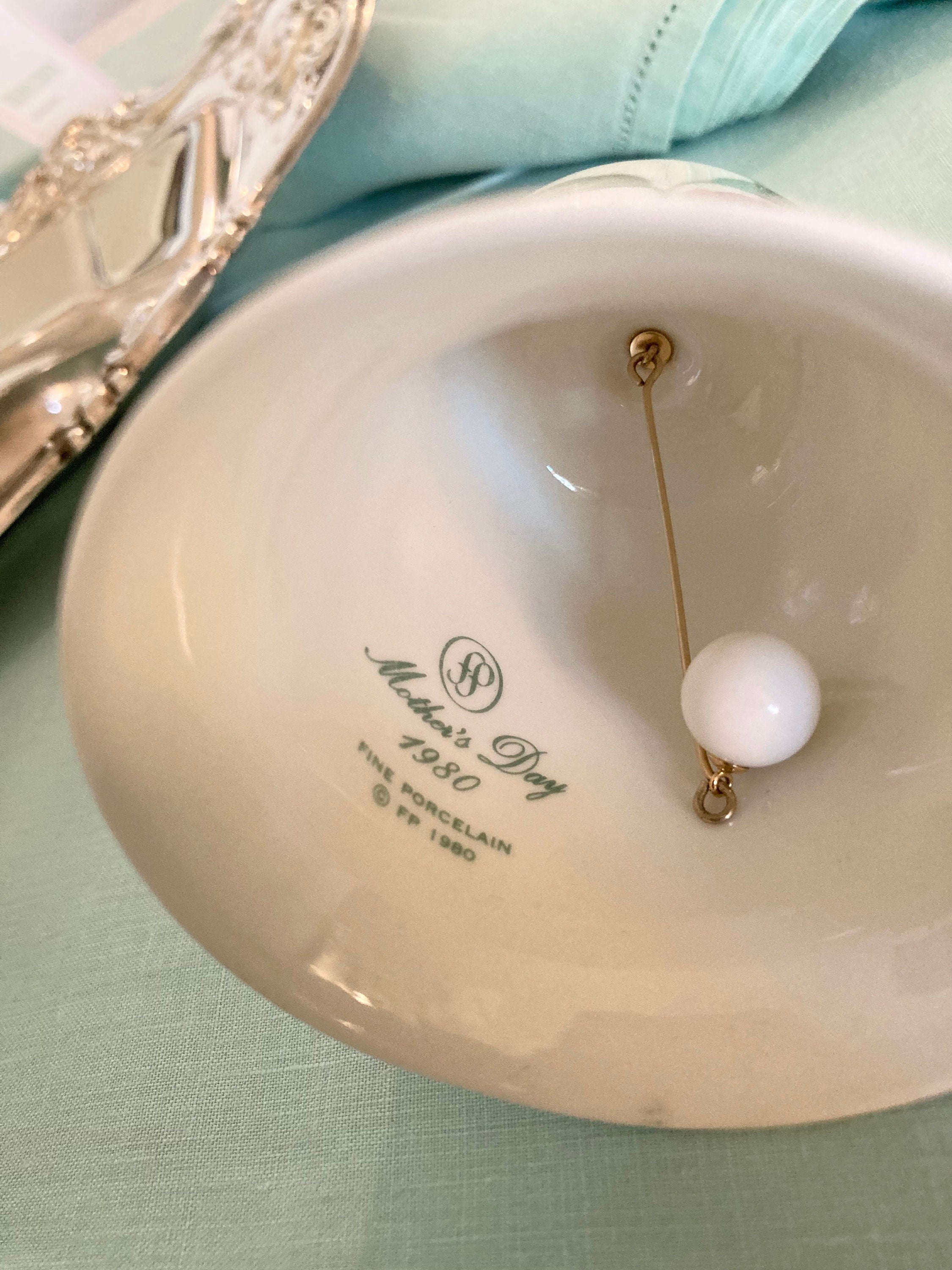 Vintage Fine Porcelain Bell - Mother's Day Roses + Bumblebees - 1980