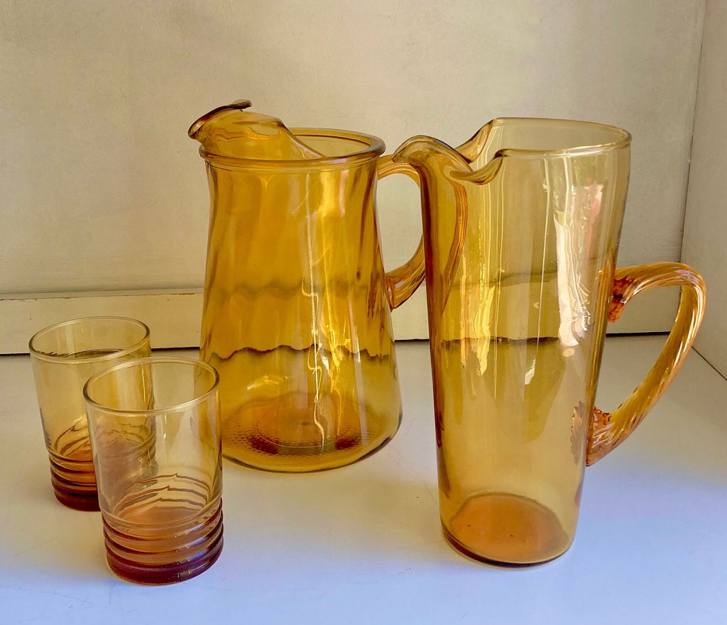 Vintage Amber Glass Barware - Pitchers and Tumblers: Choose from 3