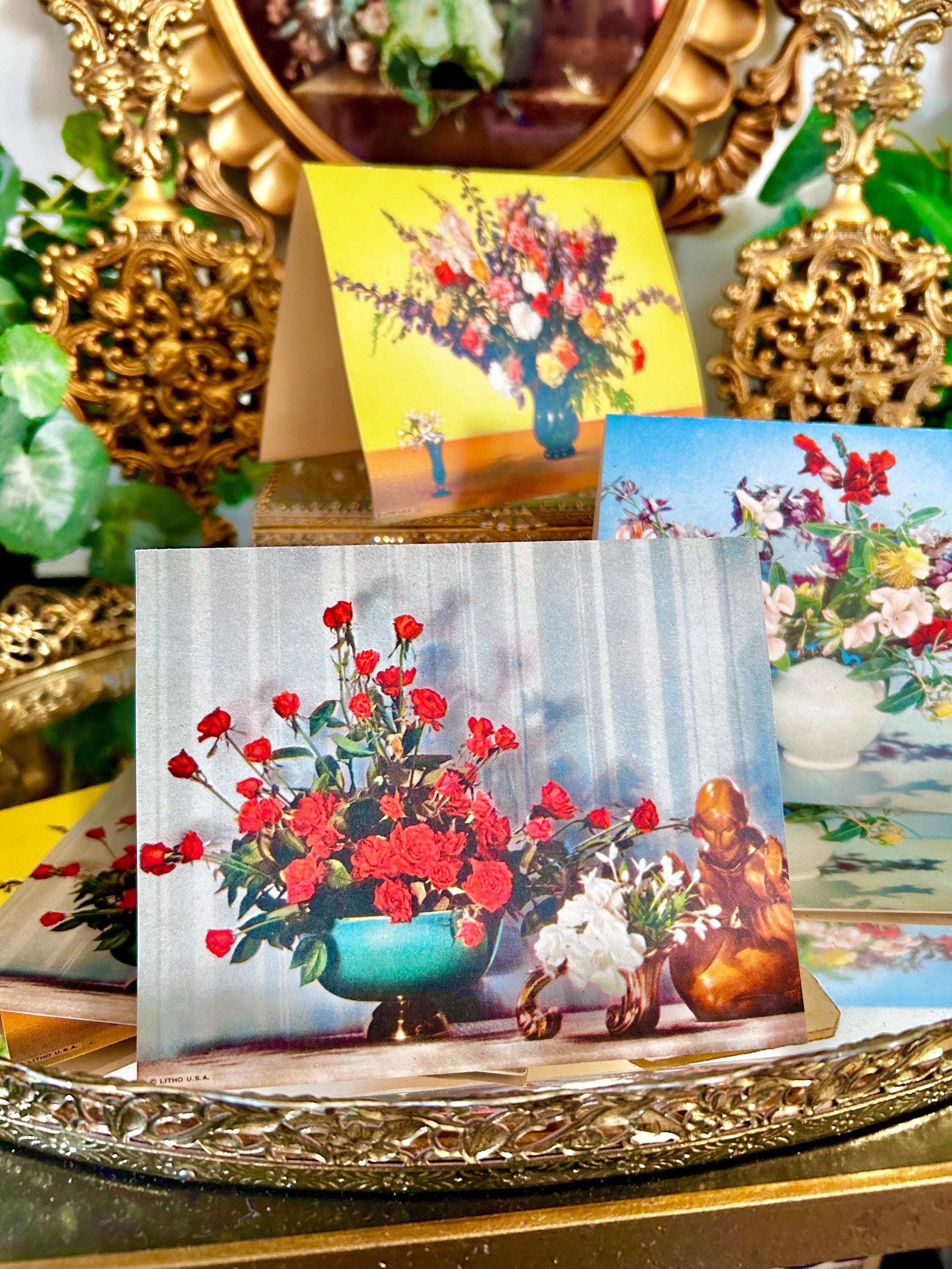 MCM 1950s Floral Blank Notecards, Litho USA, Printed in Milwaukee, Set of Nine