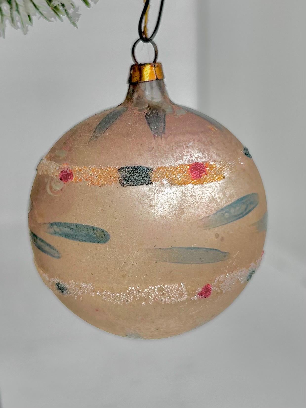Vintage Hand-Painted Glass Christmas Ornament: European Xmas Tree Bulb