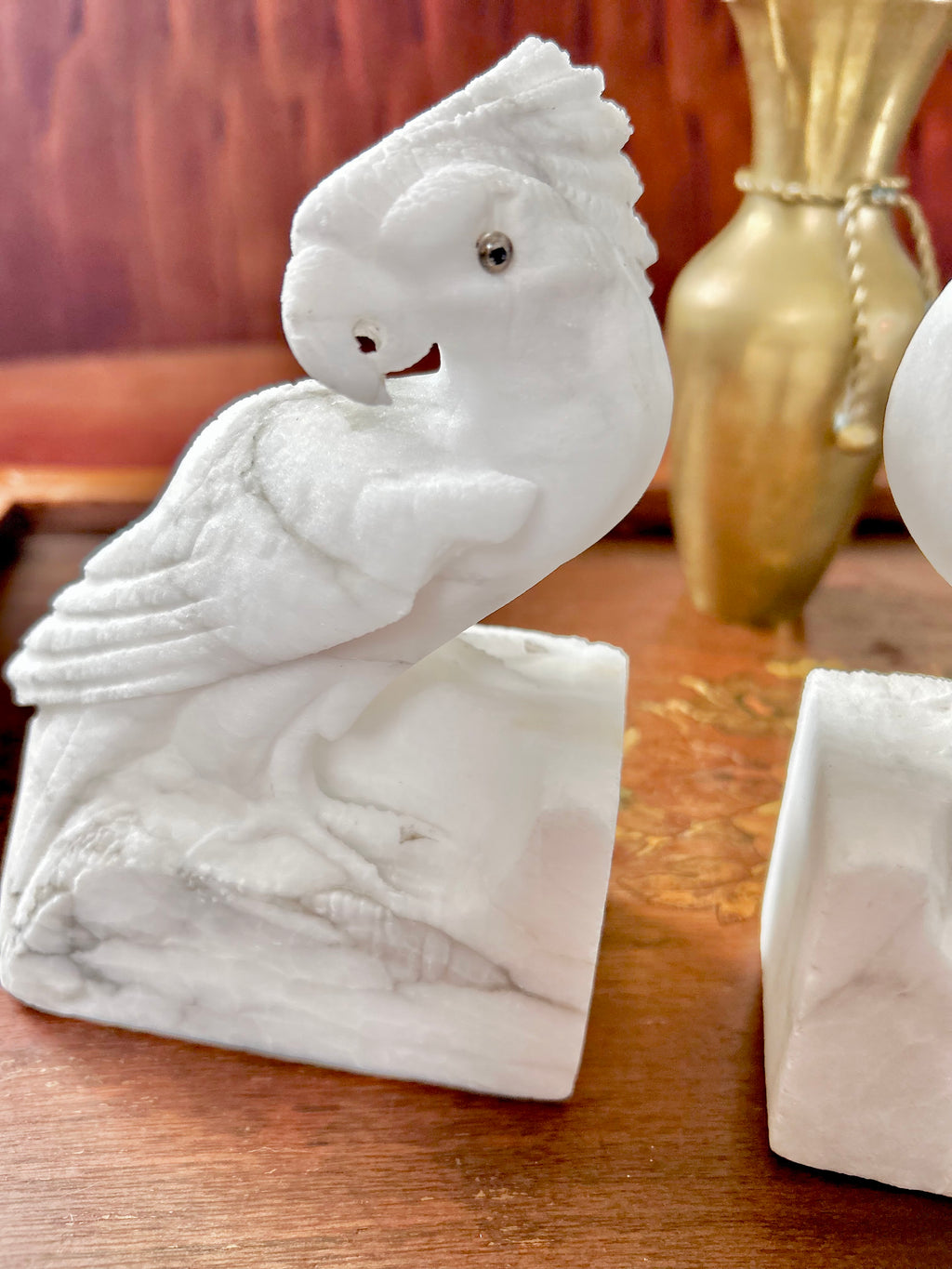 Vintage Hand-carved Natural Stone Bird Bookends - Vintage Worn
