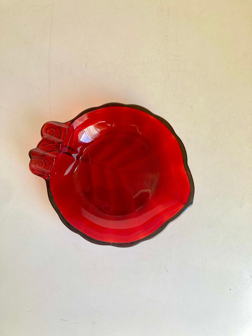 Anchor Hocking Ruby Red Glass Leaf Ashtray