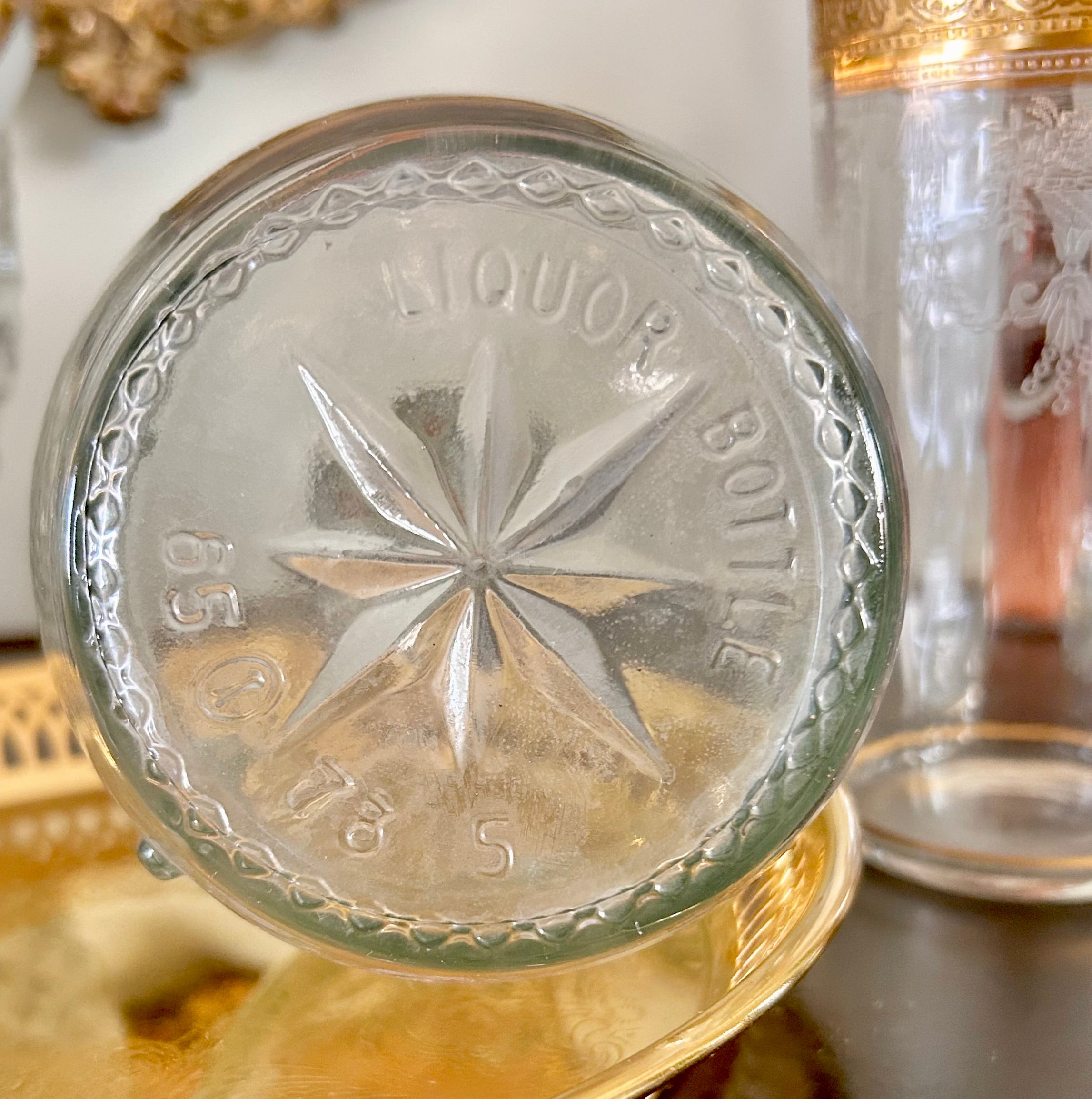 Vintage Glass Decanter Star Pattern H. Walker
