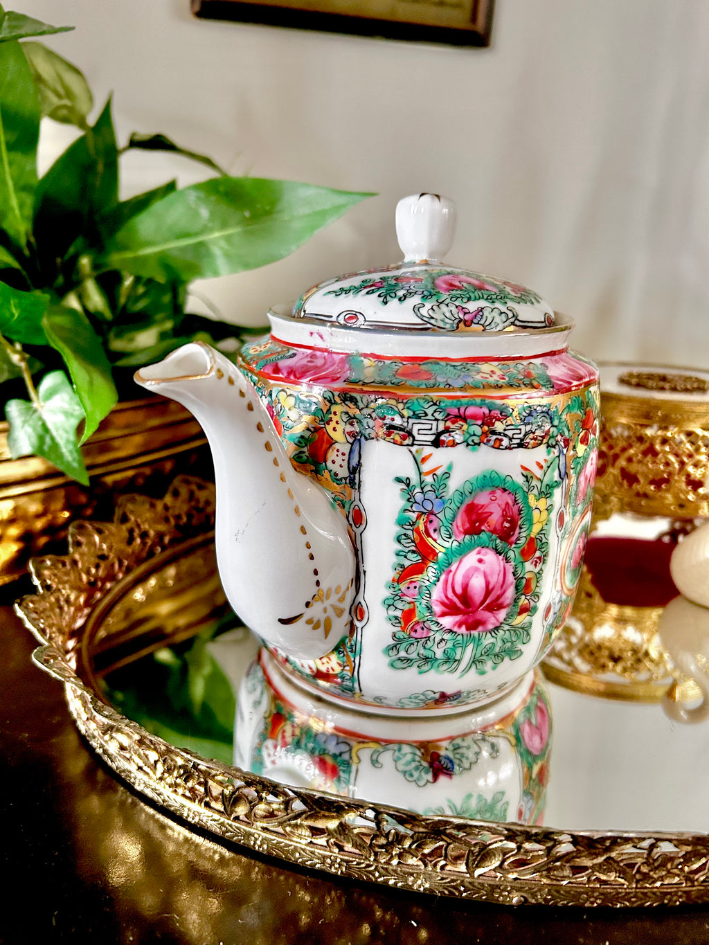 Vintage Rose Medallion Teapot
