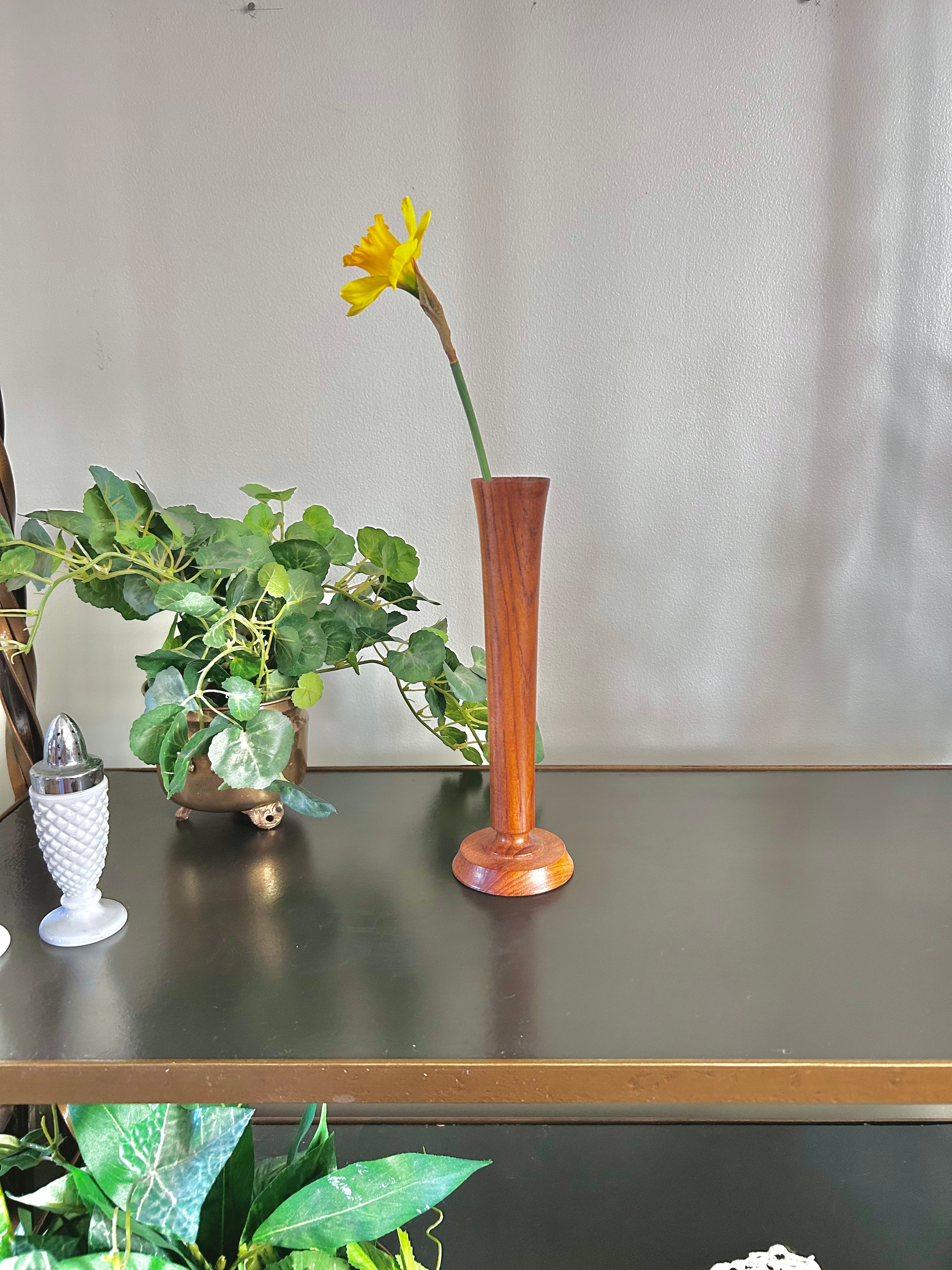 Vintage Wooden Fluted Bud Vase
