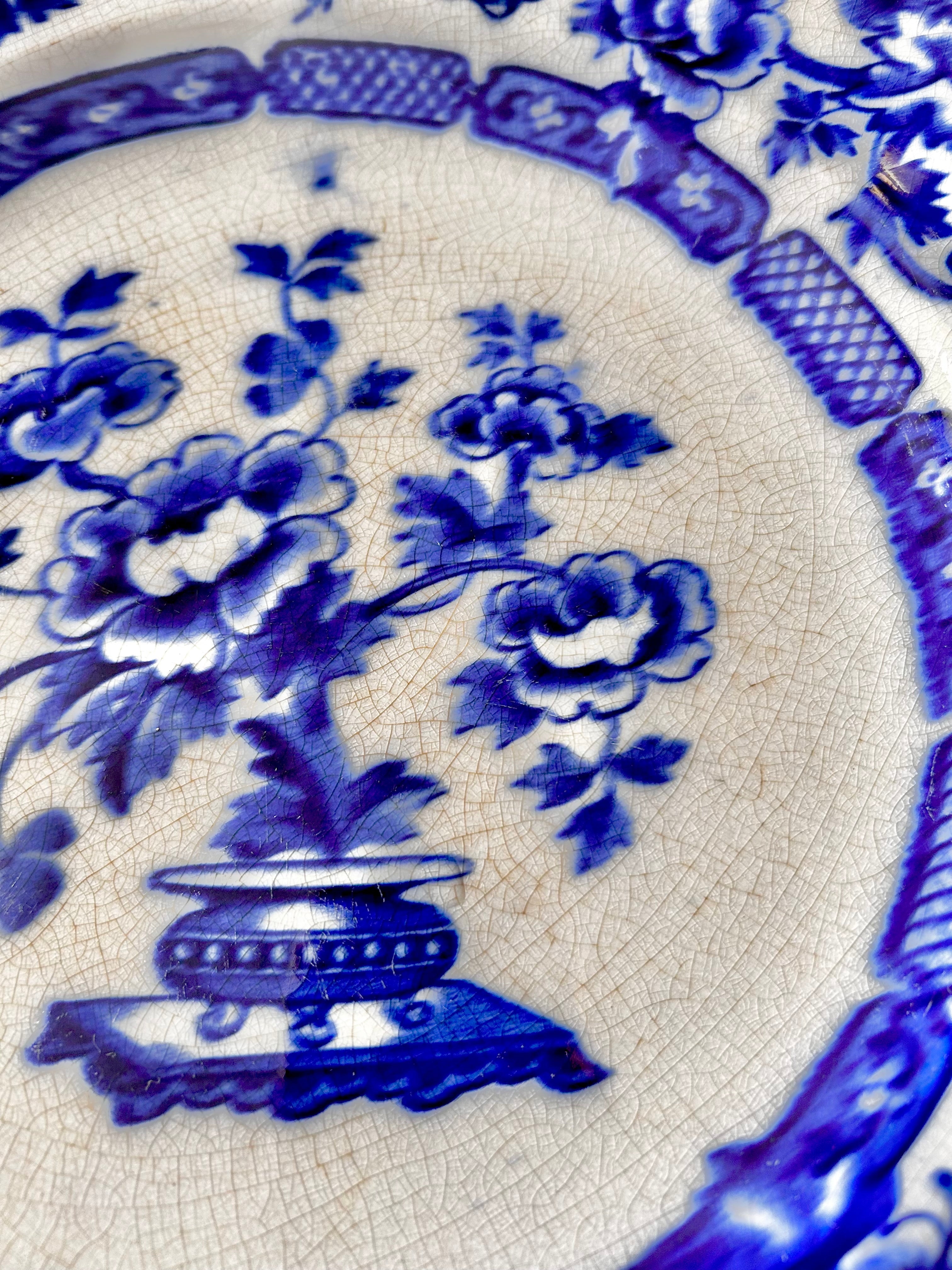 Antique Flow Blue Pekin Platter Staffordshire England