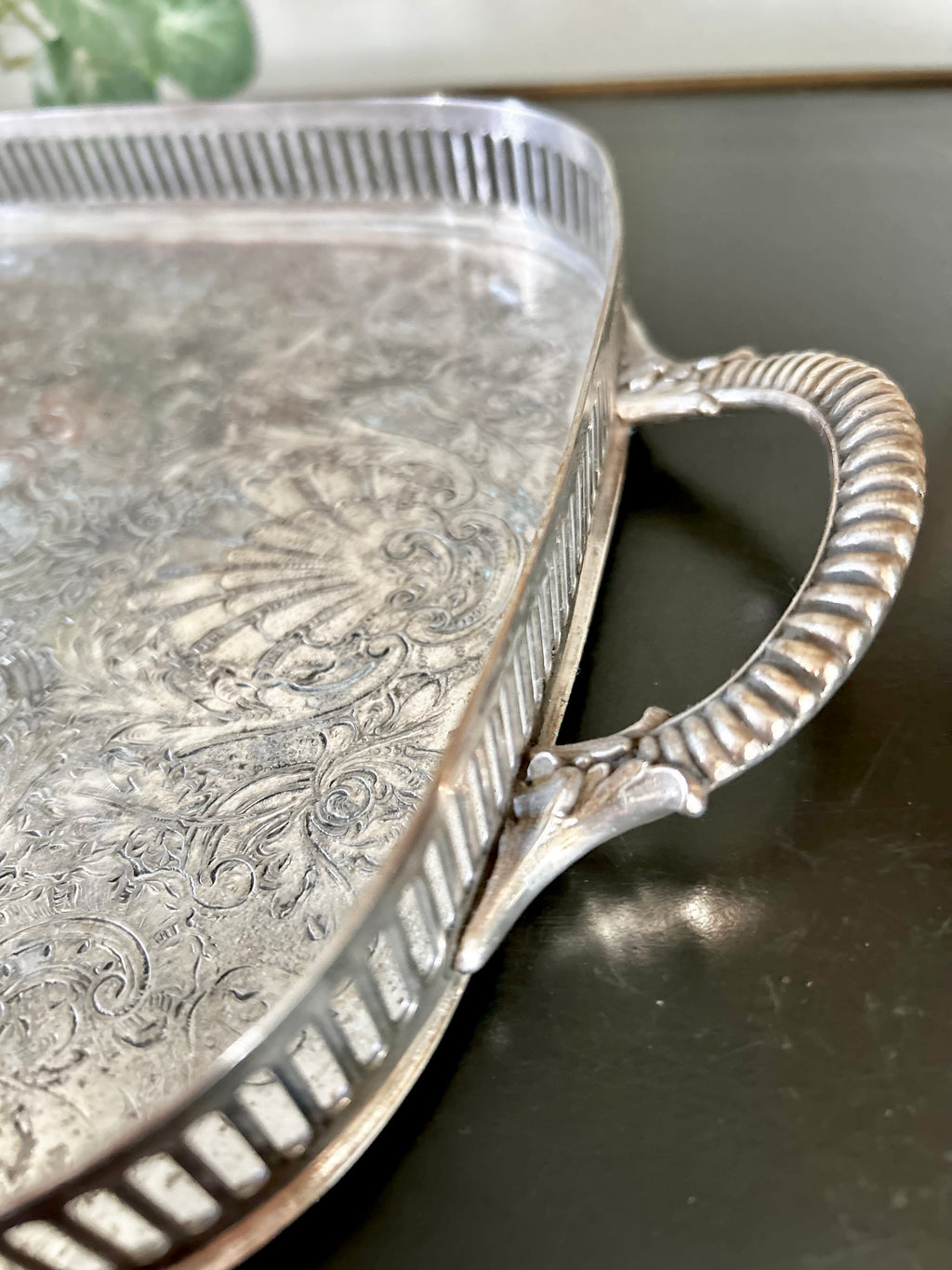 Small Vintage Silver plate Tray with Reticulated Raised Rim