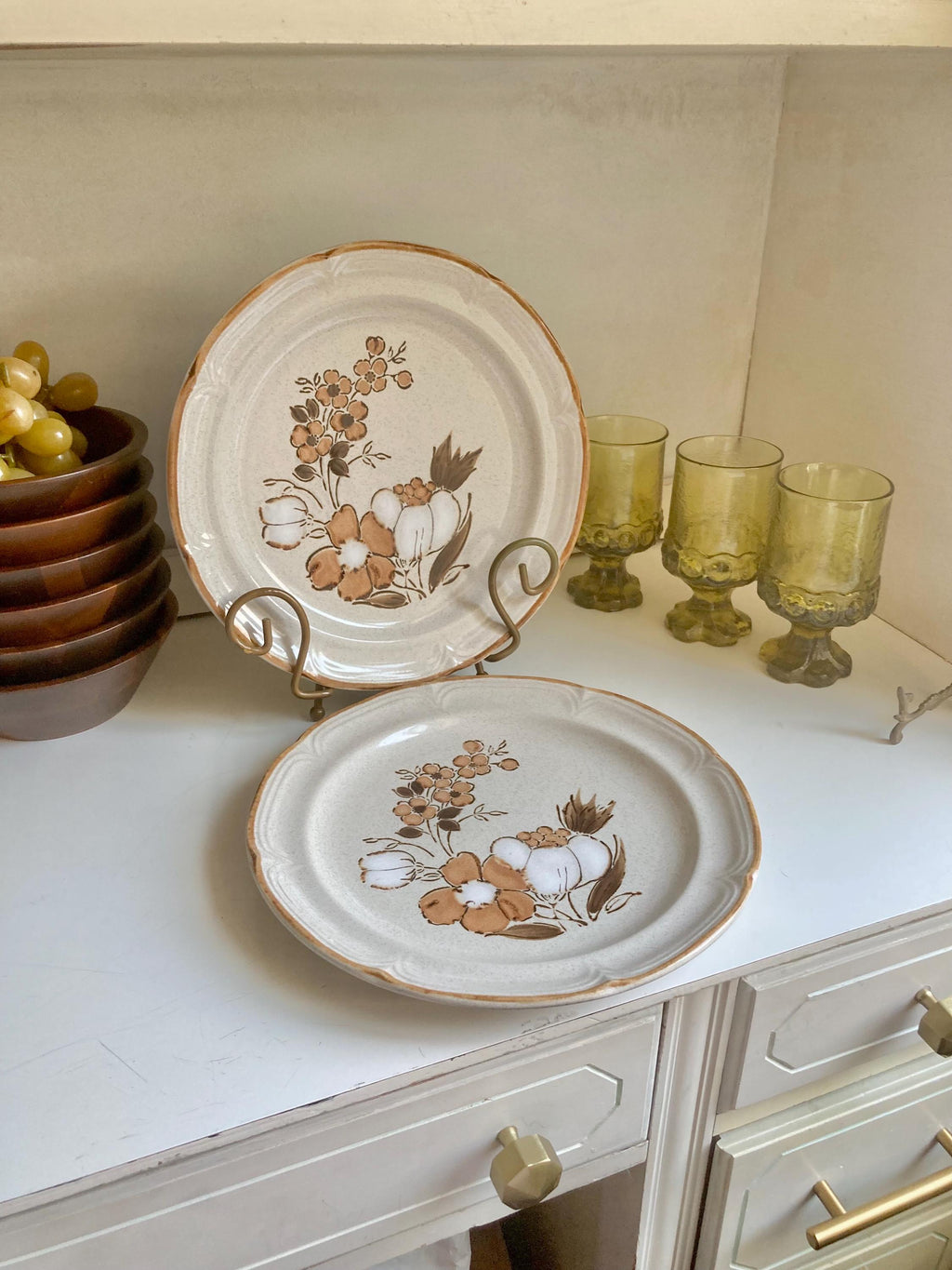 Vintage Hearthside Stoneware Dinner Plates: Autumn Floral, Set of 2