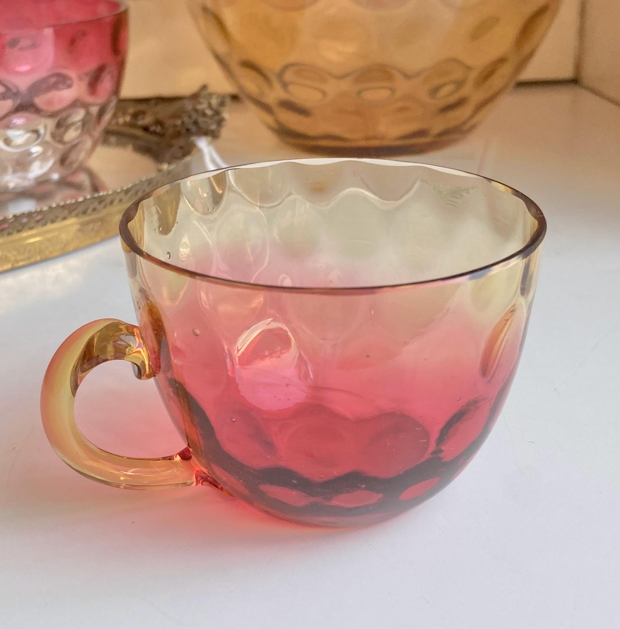 Antique Amberina Glass: Victorian Reverse Thumbprint Shot Glass or Teacup