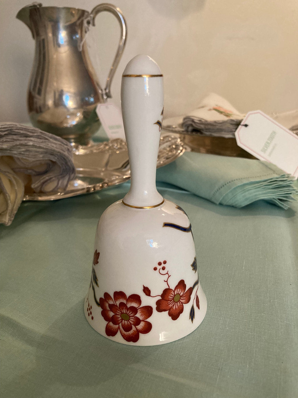 Vintage Bone China Bell - Auburn Chrysanthemum on White - Crown for Danbury Mint