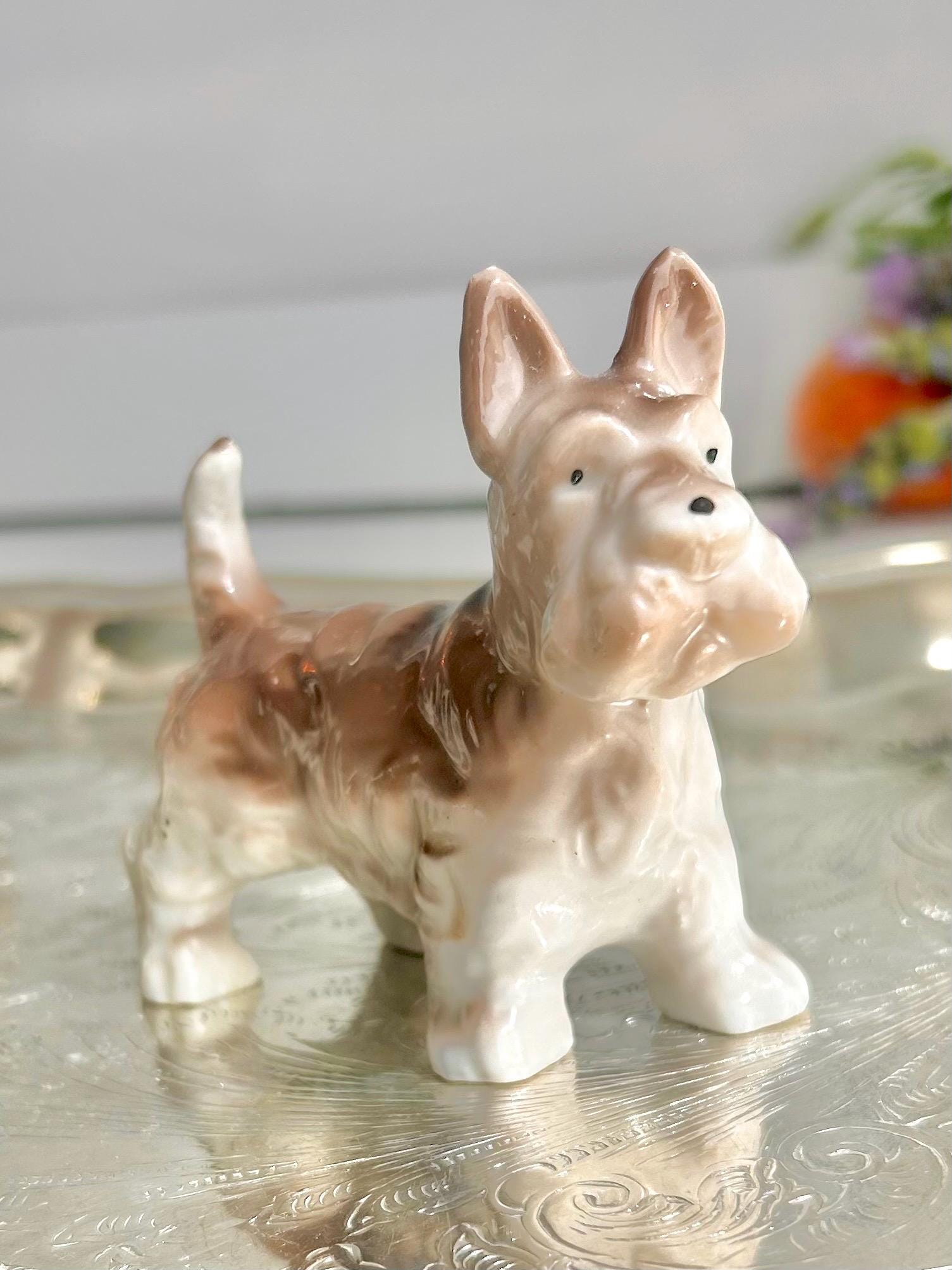 Vintage Porcelain Terrier Figurine: Hand-Painted Dog, Marked Japan