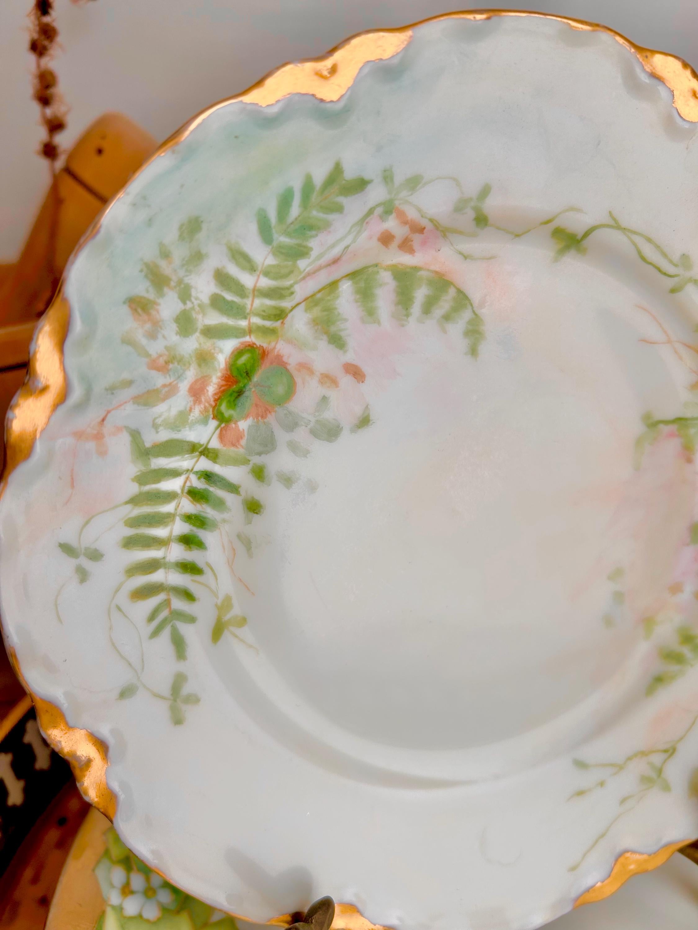 Vintage Bavaria Porcelain Plate: Shamrock Fern Leaf Gold Trim Detail