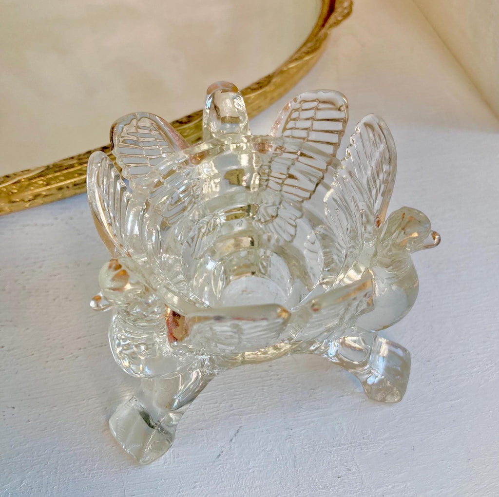 Vintage Jeanette Glass Three Eagles Candle Holder with Gold Trim