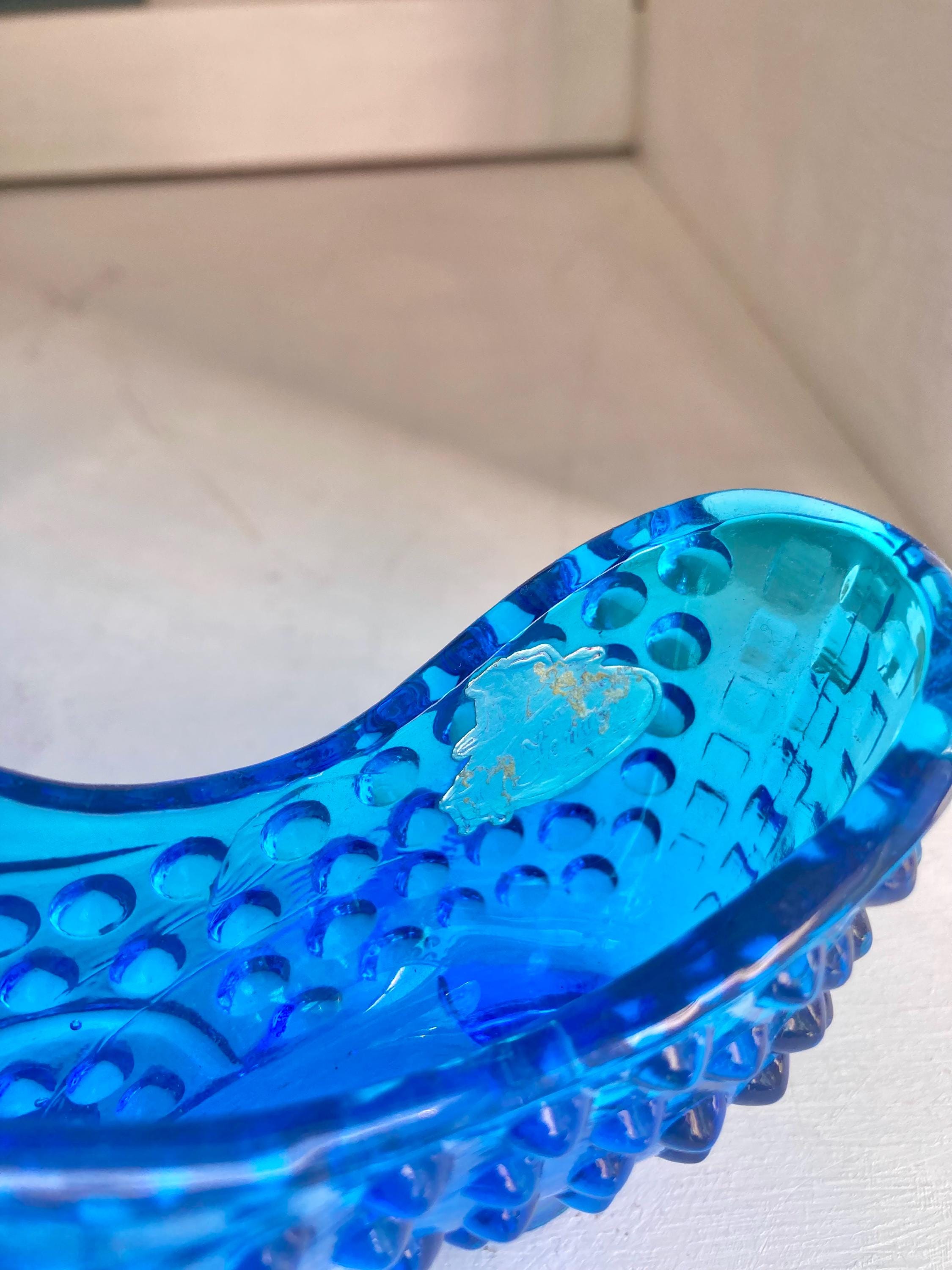Vintage Blue Glass Slippers: Fenton, LE Smith, Hobnail, Daisy Button
