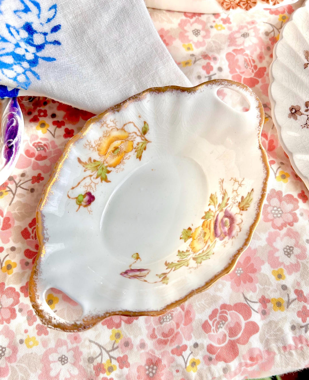 Vintage Floral Porcelain Small Plates: Fine China Dishes, Various Makers